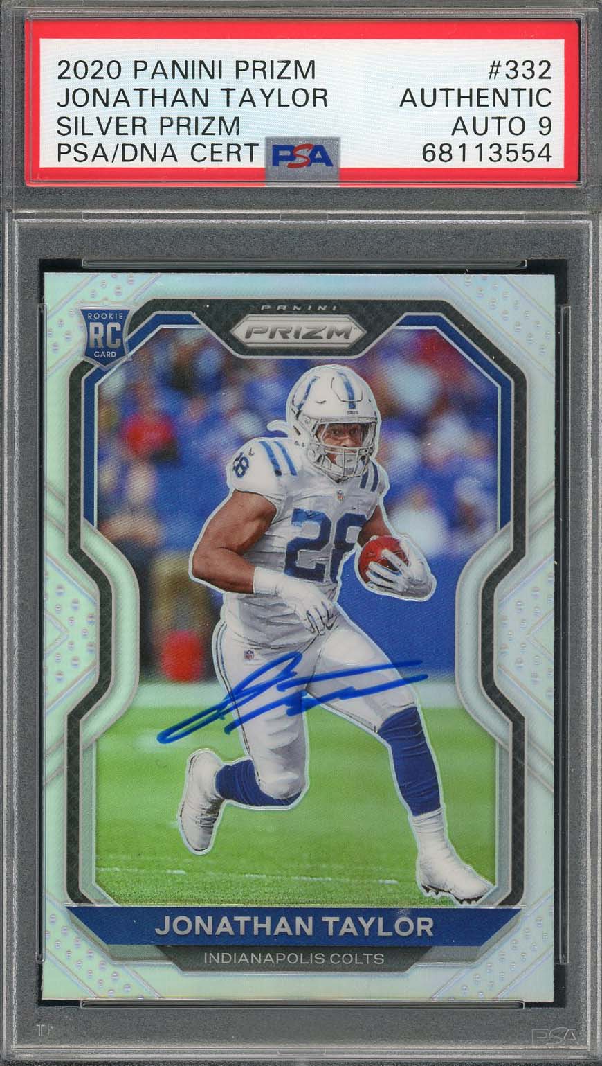 Jonathan Taylor 2020 Panini Silver Prizm Signed Rookie Card #332 Auto PSA 9 A