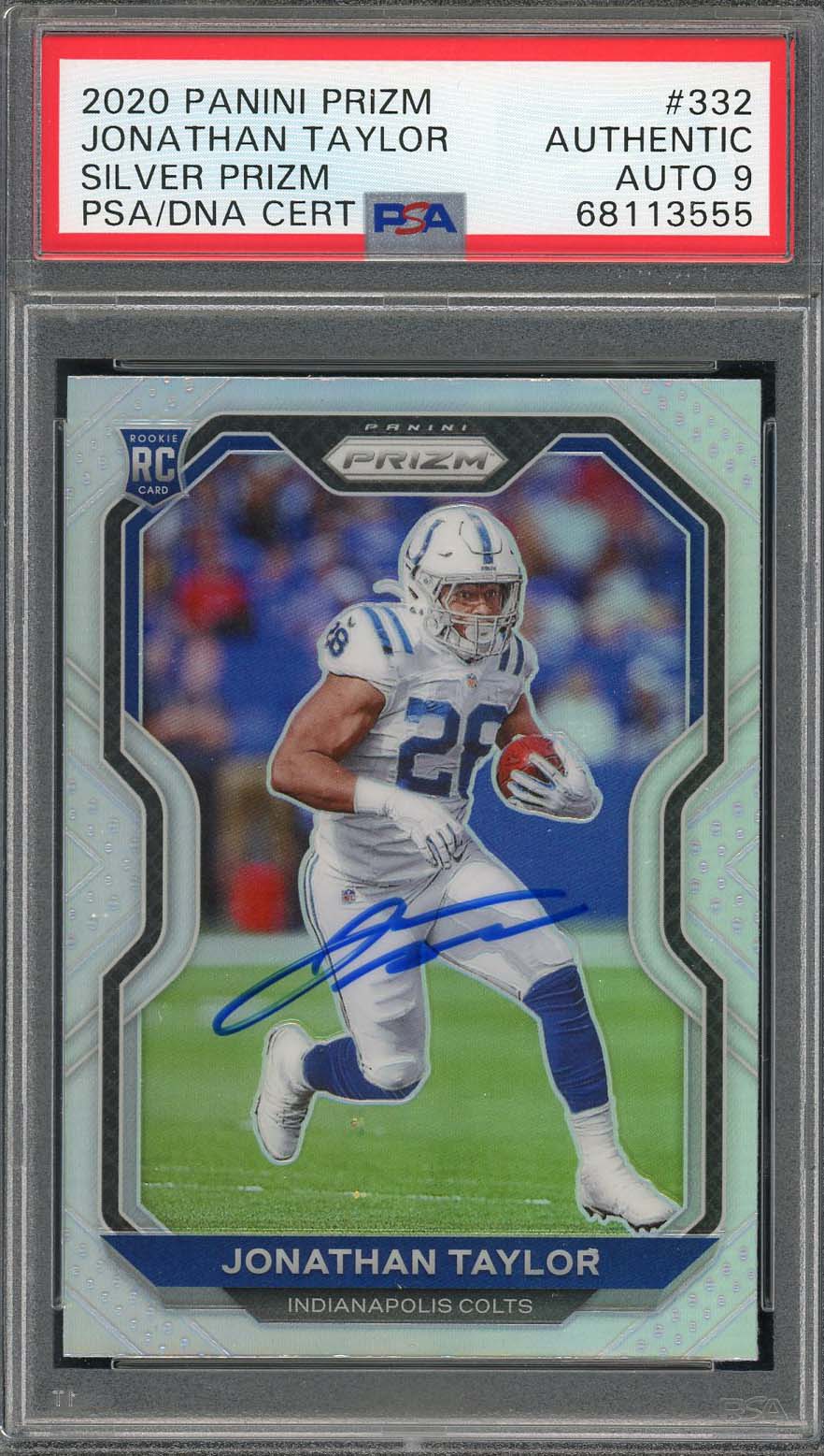 Jonathan Taylor 2020 Panini Silver Prizm Signed Rookie Card #332 Auto PSA 9 B