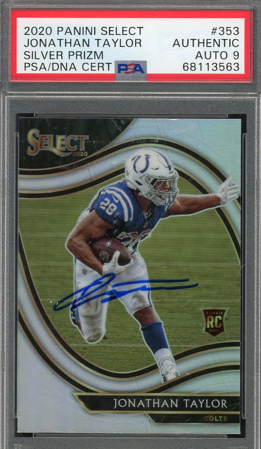 Jonathan Taylor 2020 Panini Select Silver Prizm Rookie Card #353 Auto PSA 9