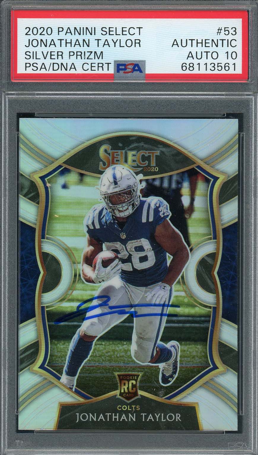 Jonathan Taylor 2020 Panini Select Silver Prizm Rookie Card #53 Auto PSA 10 A