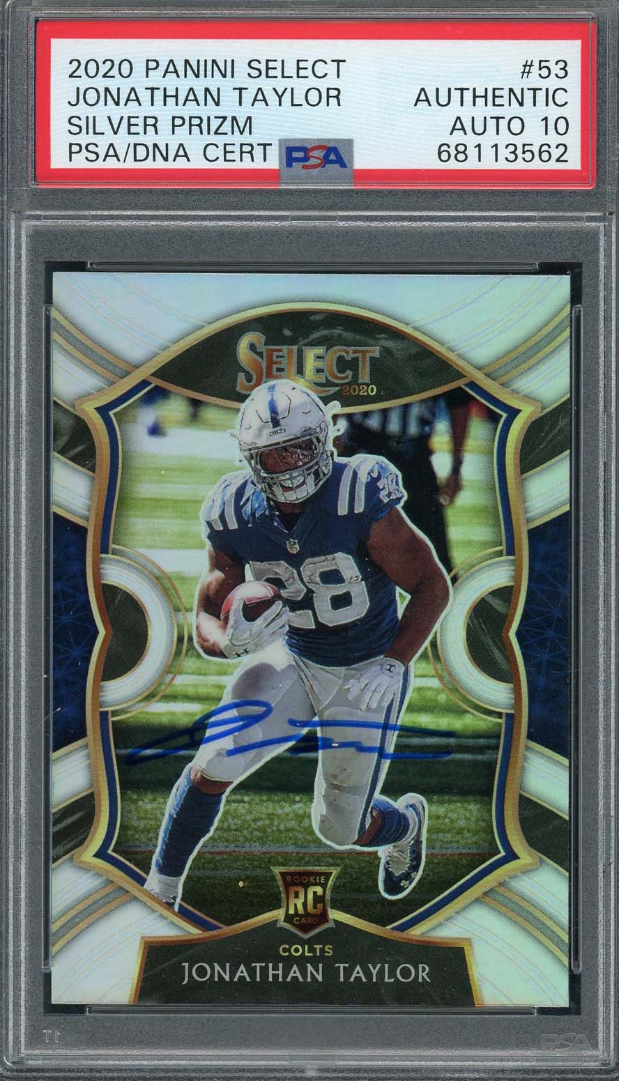 Jonathan Taylor 2020 Panini Select Silver Prizm Rookie Card #53 Auto PSA 10 B