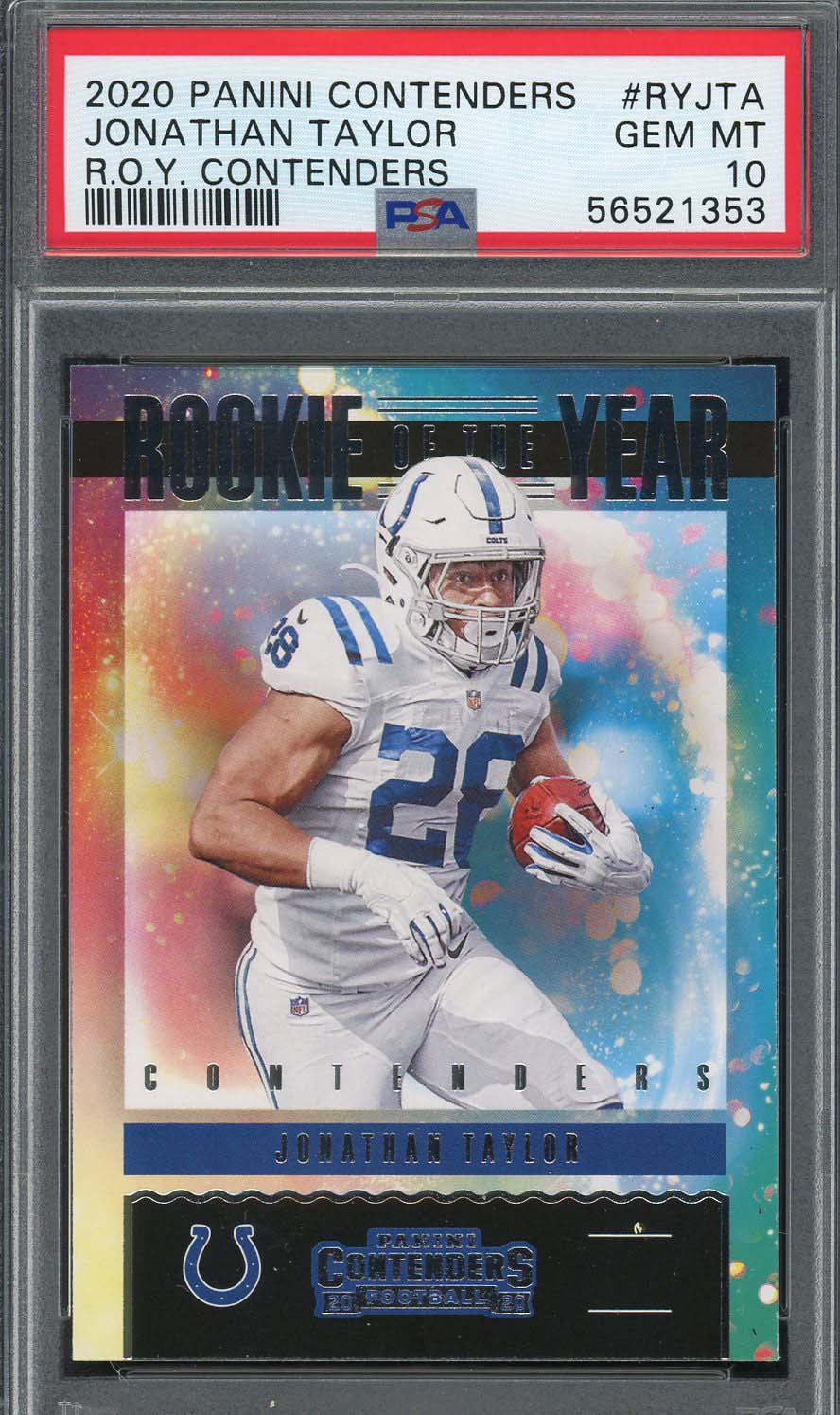 Jonathan Taylor 2020 Panini Contenders ROY Rookie Card #RYJTA Graded PSA 10