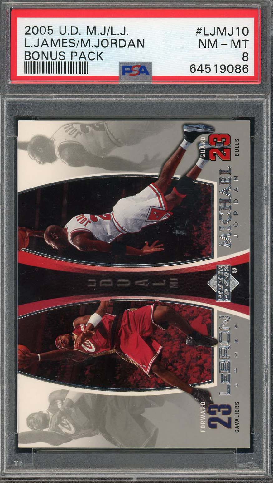 Michael Jordan LeBron James 2005 Upper Deck Bonus Pack Card #LJMJ10 Graded PSA 8