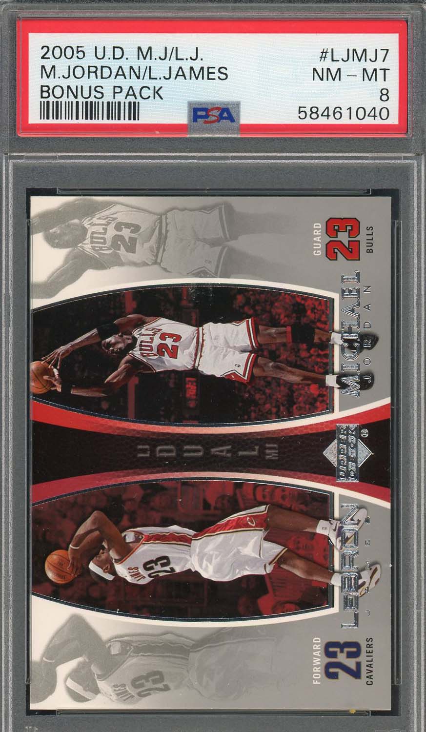 Michael Jordan LeBron James 2005 Upper Deck Bonus Pack Card #LJMJ7 Graded PSA 8