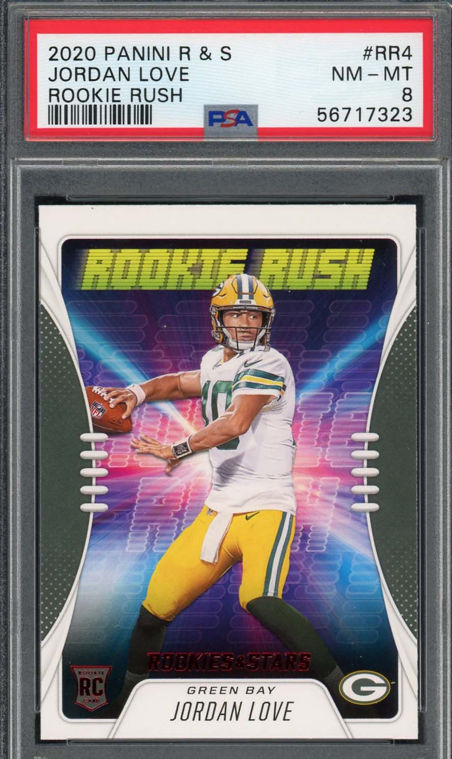 Jordan Love 2020 Panini Rookies & Stars Rookie Rush Rookie Card #RR4 PSA 8