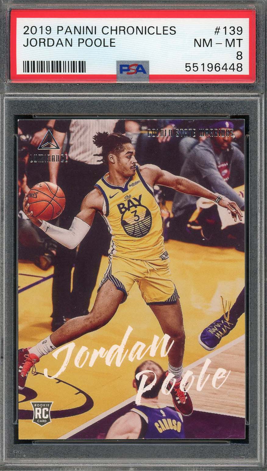 Jordan Poole 2019 Panini Chronicles Basketball Rookie Card #139 Graded PSA 8 Jordan Poole 2019 Panini Chronicles Basketball Rookie Card #139 Graded PSA 8