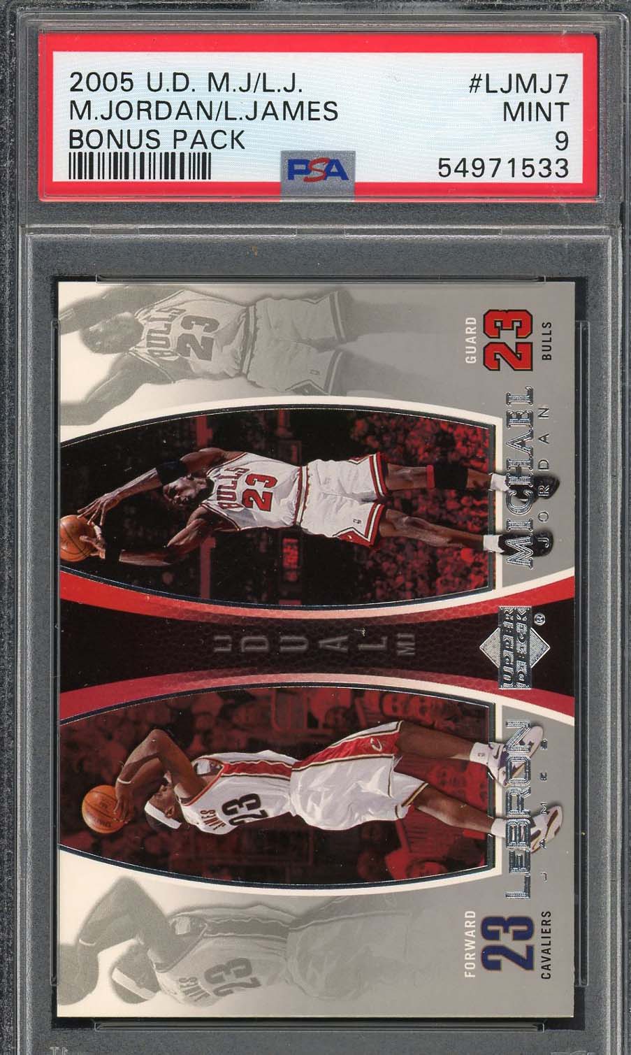 Michael Jordan Lebron James 2005 Upper Deck Basketball Card #LJMJ7 Graded PSA 9