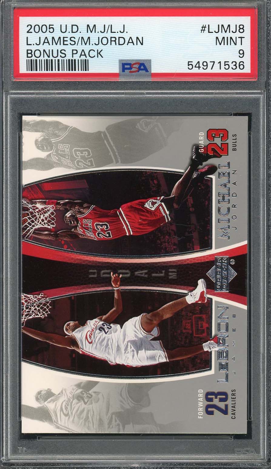 Michael Jordan Lebron James 2005 Upper Deck Basketball Card #LJMJ8 Graded PSA 9