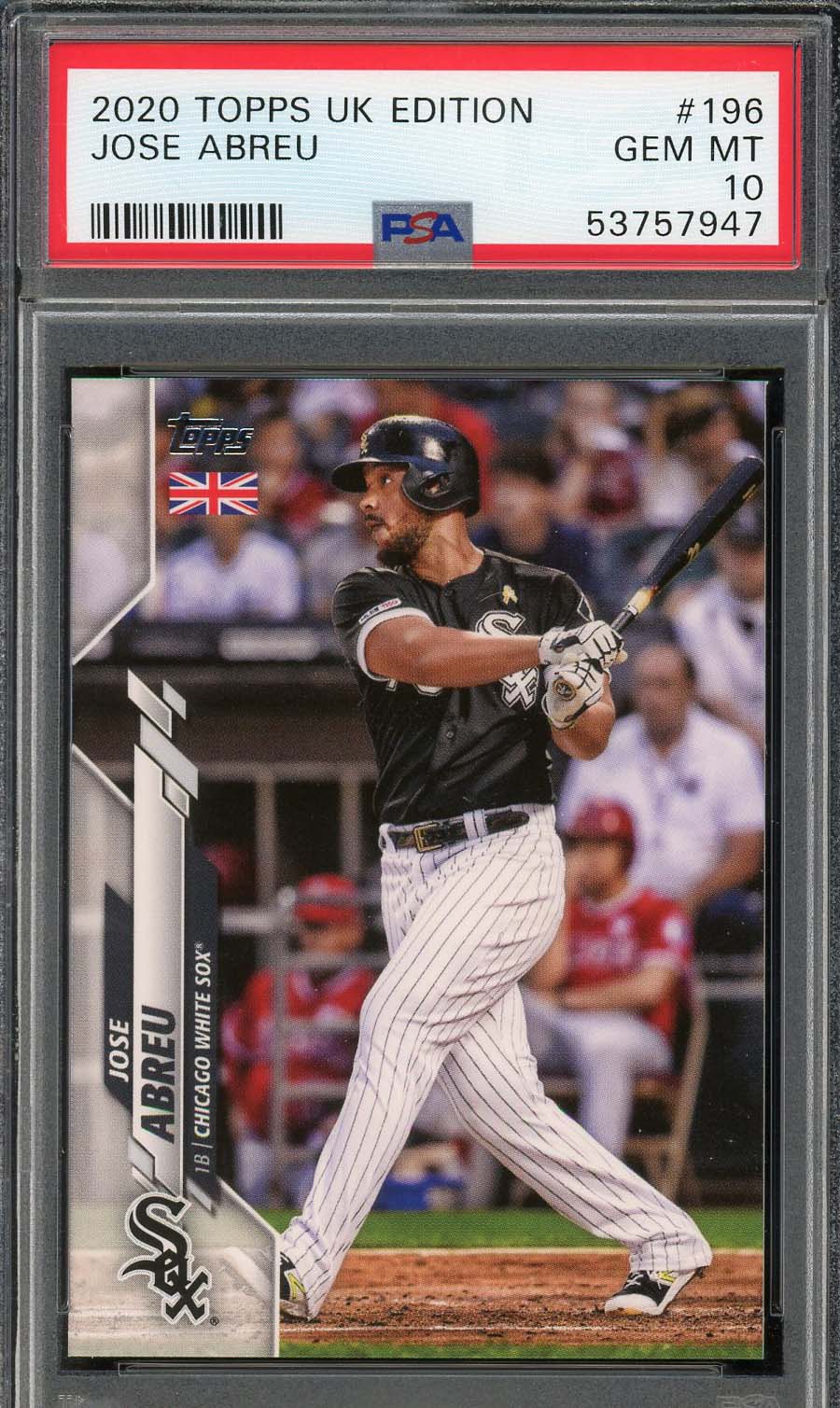 Jose Abreu 2020 Topps UK Edition Baseball Card #196 Graded PSA 10