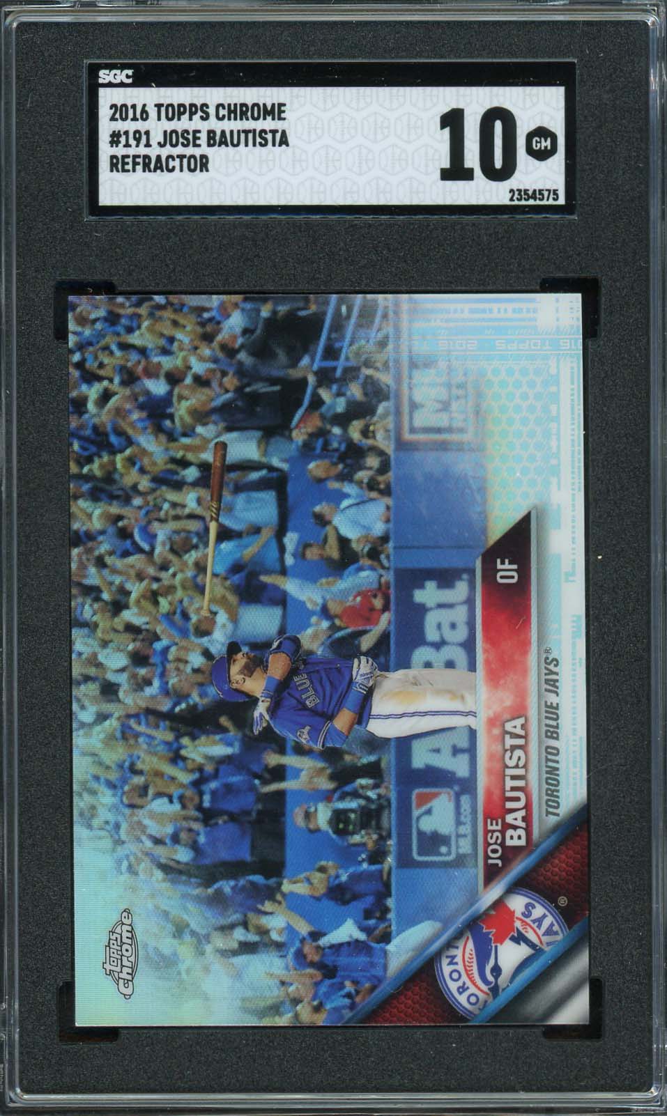 Jose Bautista 2016 Topps Chrome Refractor Bat Flip Baseball Card #191 SGC 10