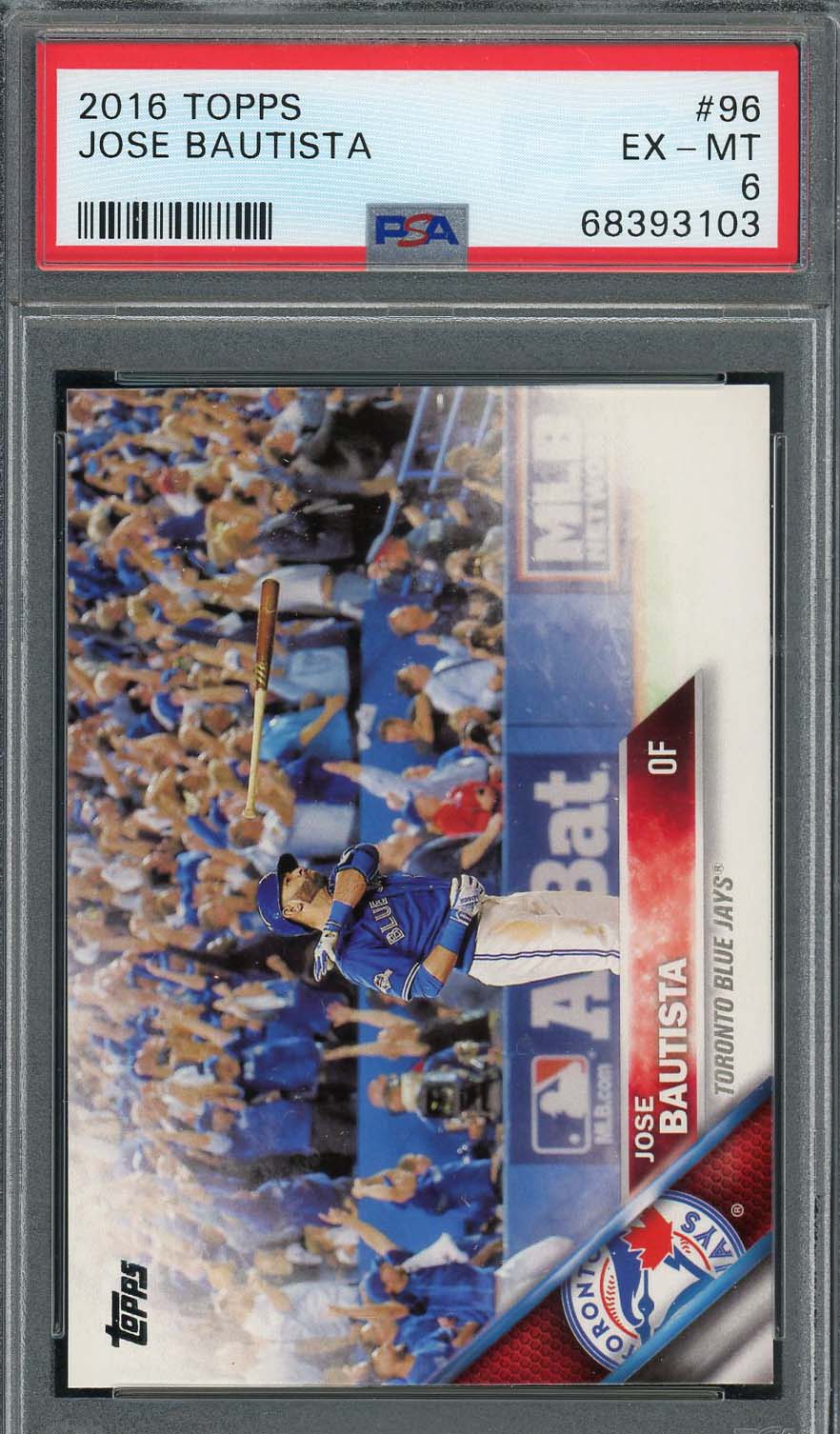 Jose Bautista 2016 Topps Bat Flip Baseball Card #96 Graded PSA 6 Jose Bautista 2016 Topps Bat Flip Baseball Card #96 Graded PSA 6