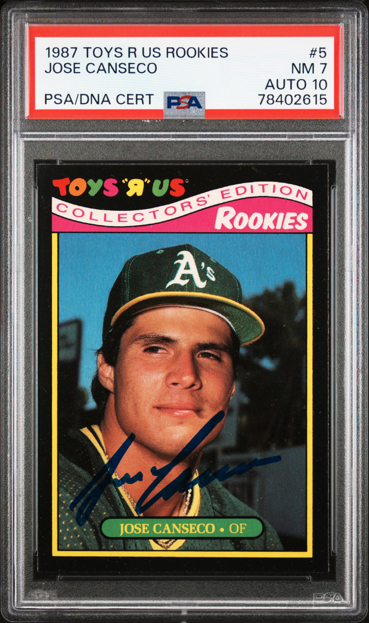 Jose Canseco 1987 Toys R Us Rookies Signed Card #5 Auto Graded PSA 10 78402615