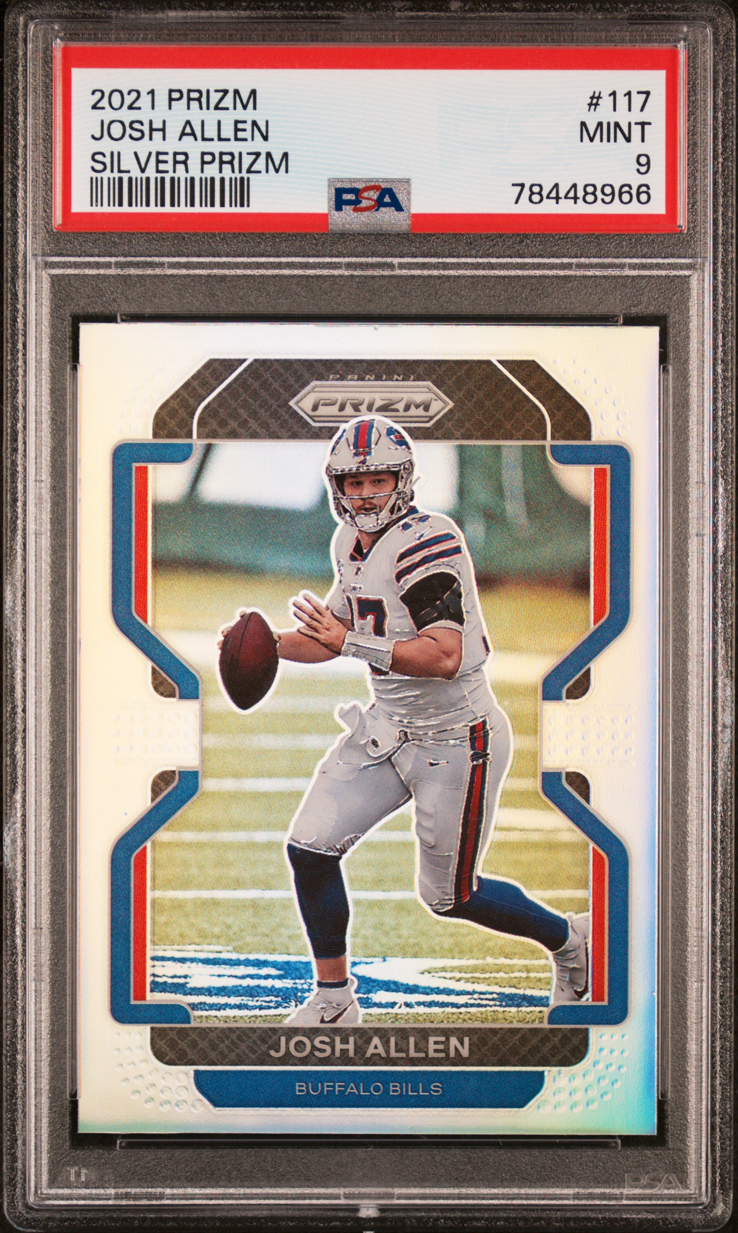 Josh Allen 2021 Panini Prizm Silver Football Card #117 Graded PSA 9