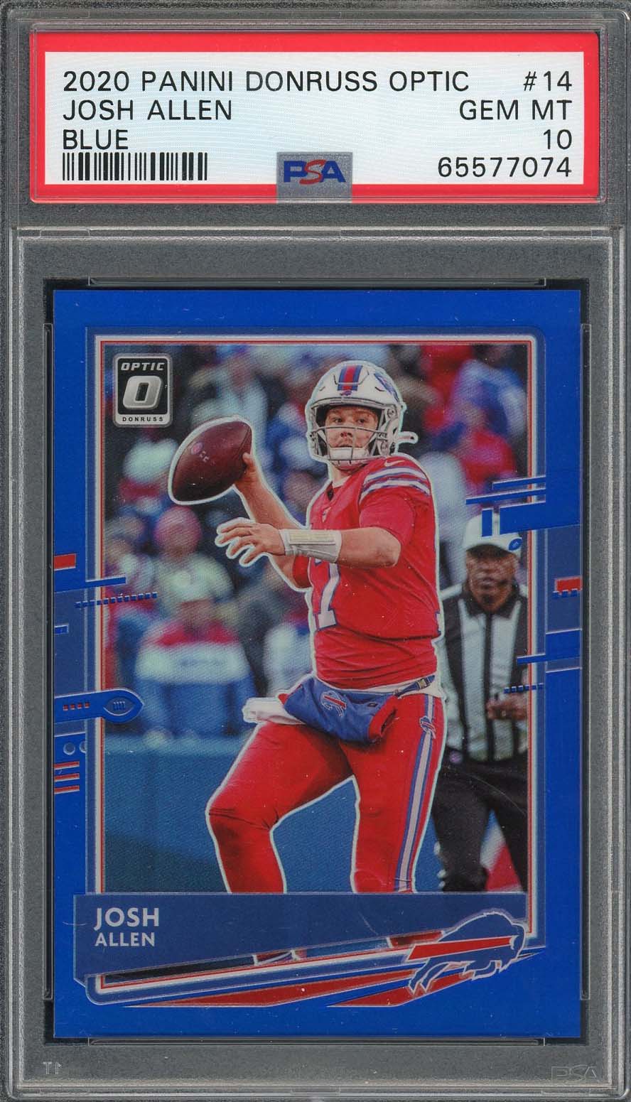 Josh Allen 2020 Panini Donruss Optic Blue Prizm Football Card #14 Graded PSA 10