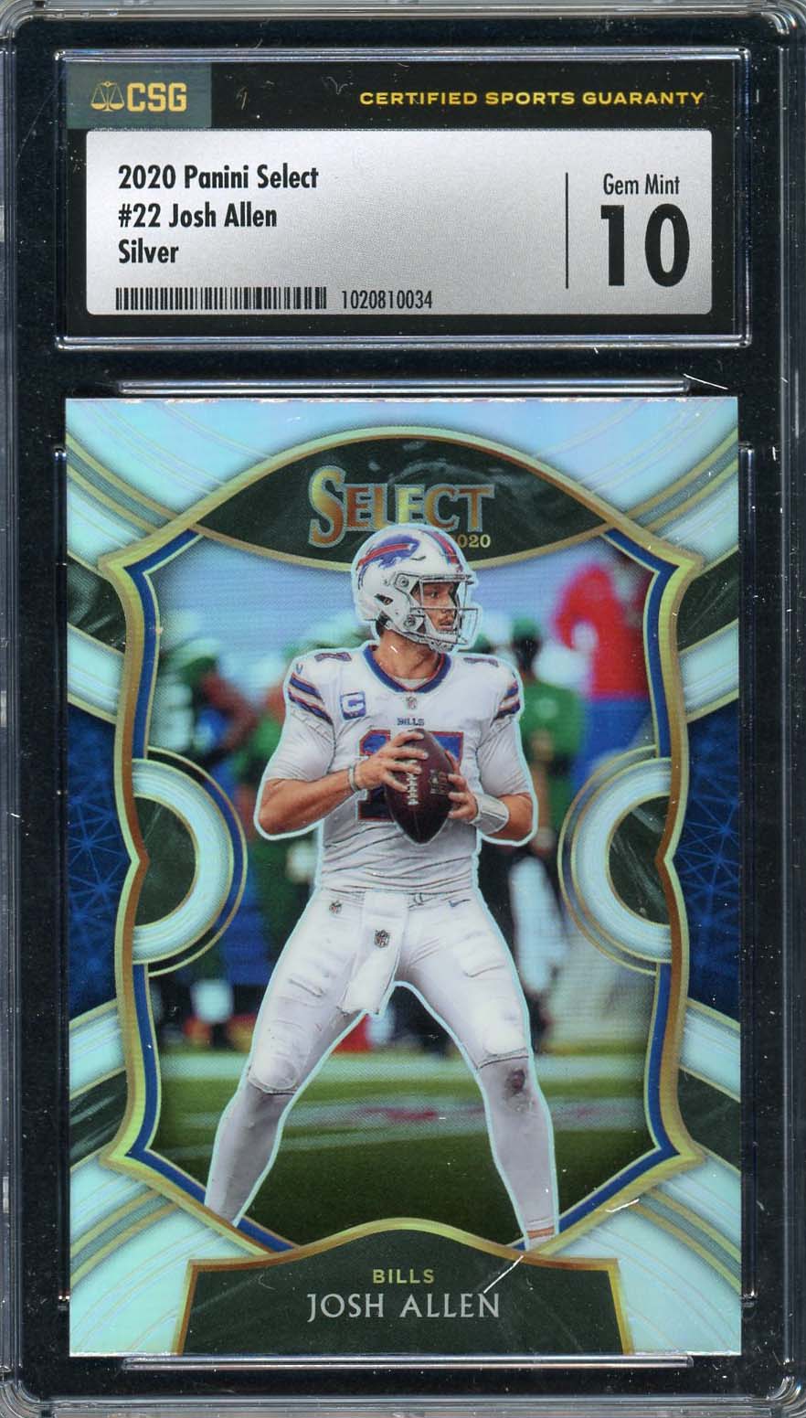 Josh Allen 2020 Panini Select Silver Football Card #22 Graded CSG 10