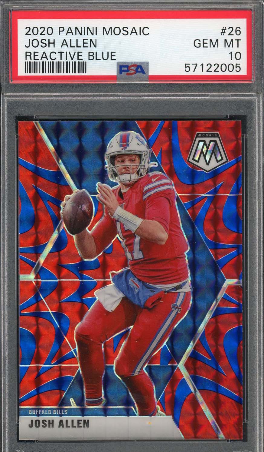 Josh Allen 2020 Panini Mosaic Reactive Blue Football Card #26 Graded PSA 10