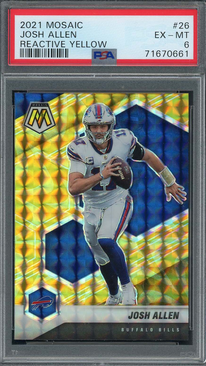Josh Allen 2021 Panini Mosaic Reactive Yellow Football Card #26 Graded PSA 6