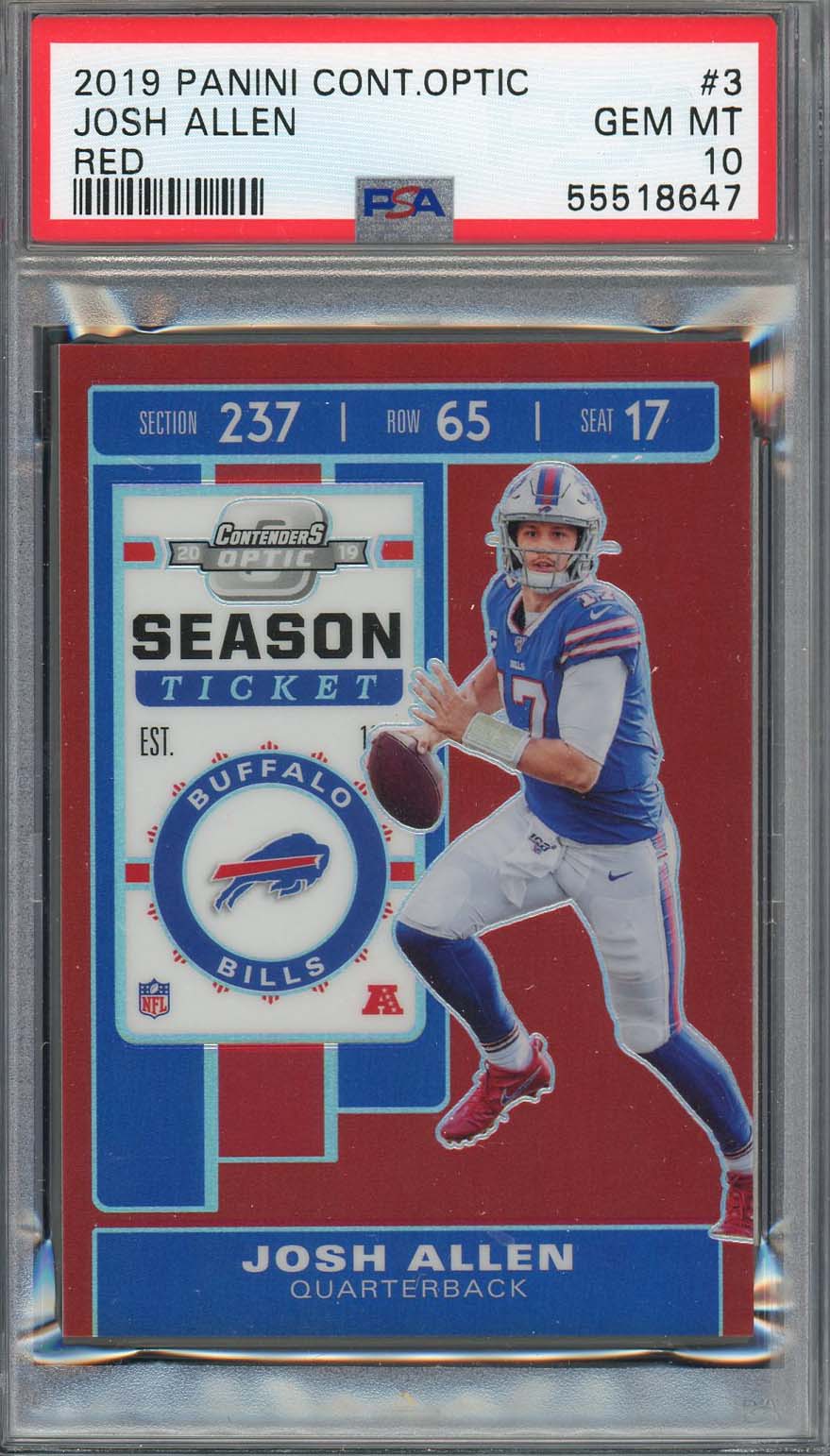 Josh Allen 2019 Panini Contenders Optic Red Football Card #3 Graded PSA 10 GEM MINT /199