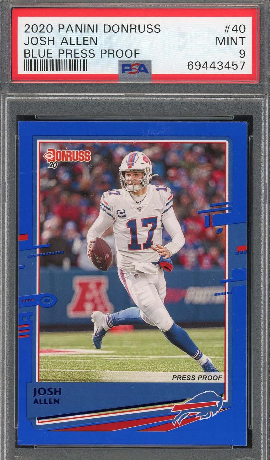 Josh Allen 2020 Panini Donruss Blue Press Proof Football Card #40 Graded PSA 9