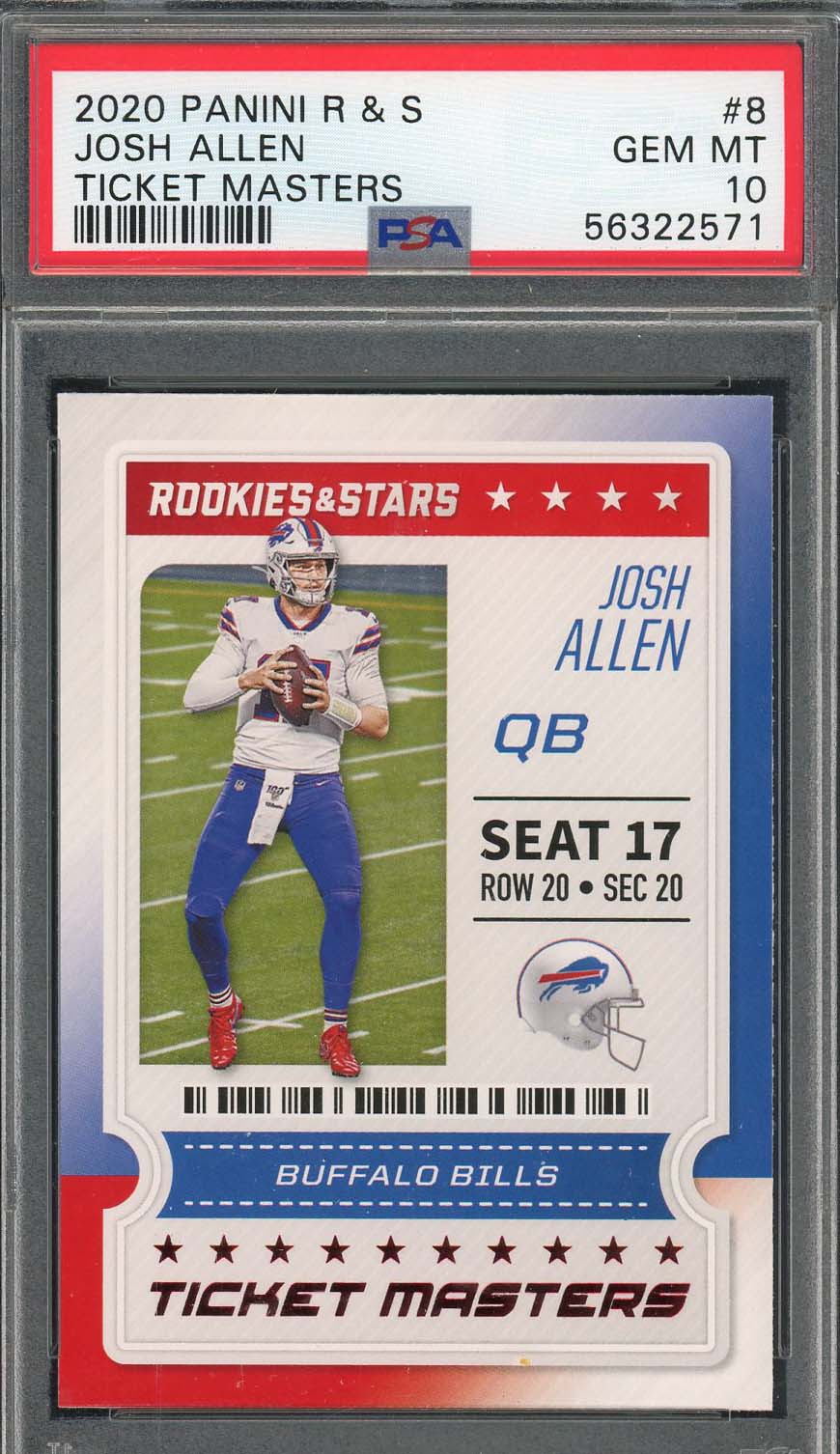 Josh Allen 2020 Panini Rookies & Stars Ticket Masters Card #8 Graded PSA 10