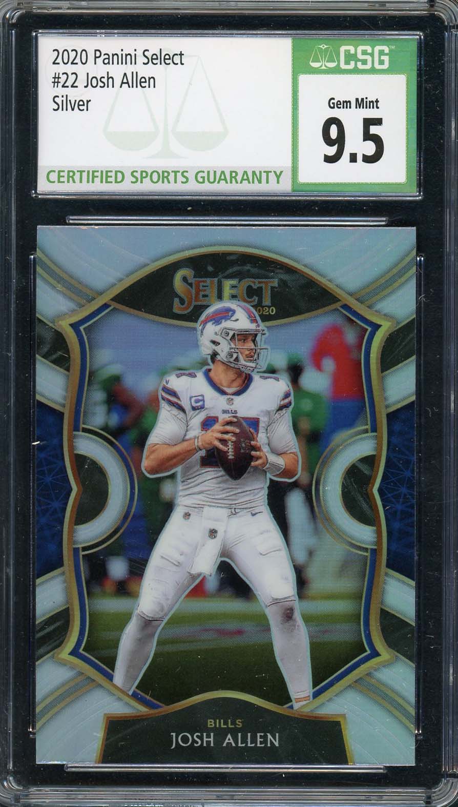 Josh Allen 2020 Panini Select Silver Football Card #22 Graded CSG 9.5
