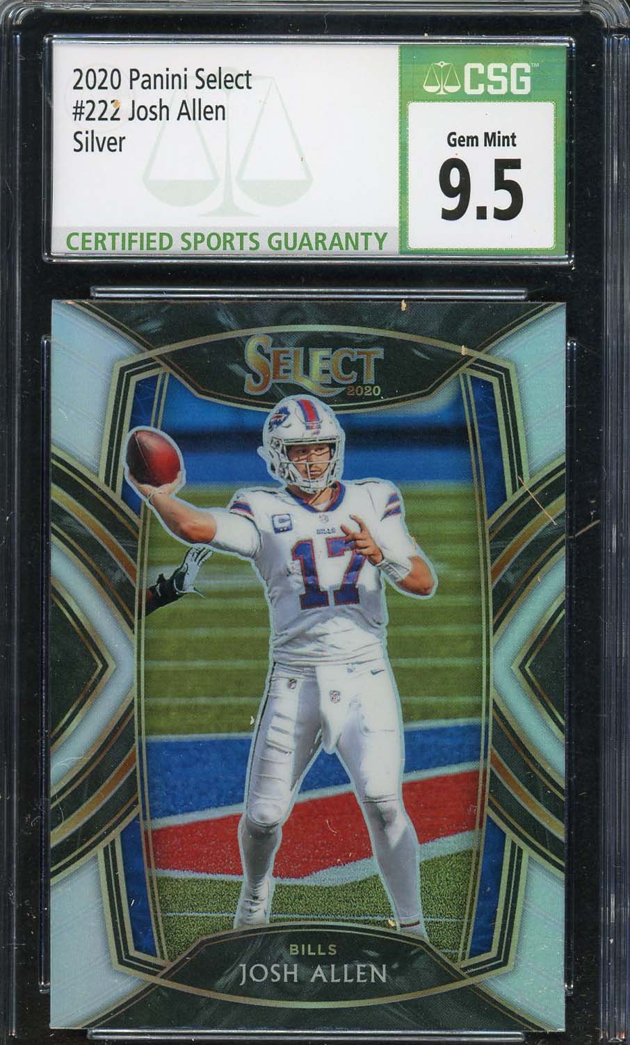Josh Allen 2020 Panini Select Silver Football Card #222 Graded CSG 9.5