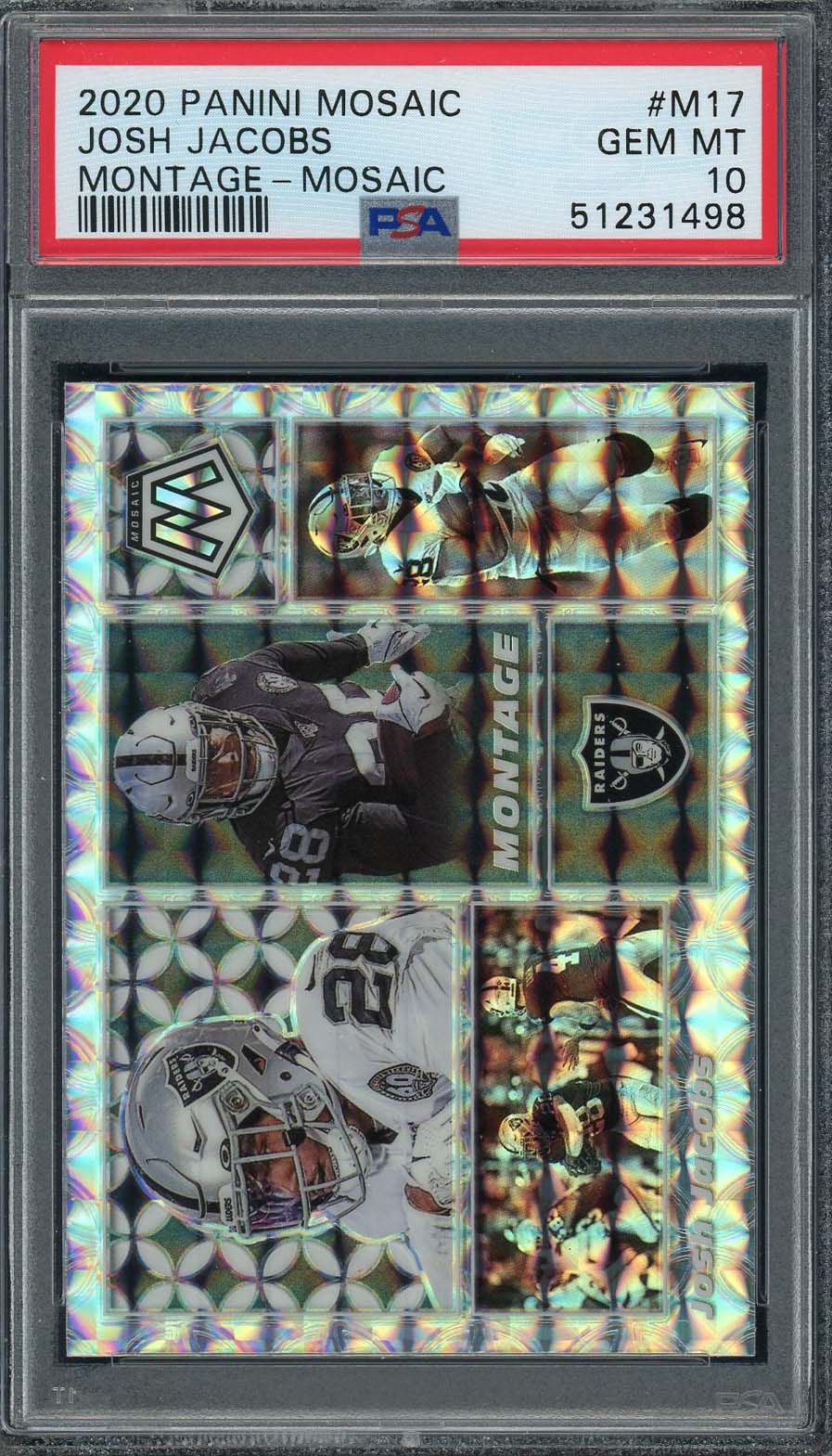 Josh Jacobs 2020 Panini Mosaic Montage Football Card #M17 PSA 10 Josh Jacobs 2020 Panini Mosaic Montage Football Card #M17 PSA 10