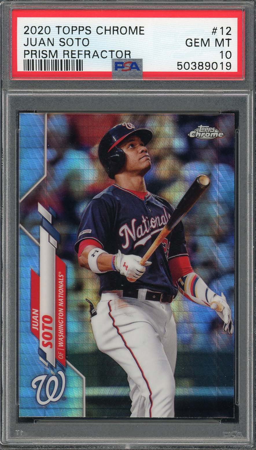 Juan Soto 2020 Topps Chrome Prism Refractor Baseball Card #12 Graded PSA 10 GEM MINT
