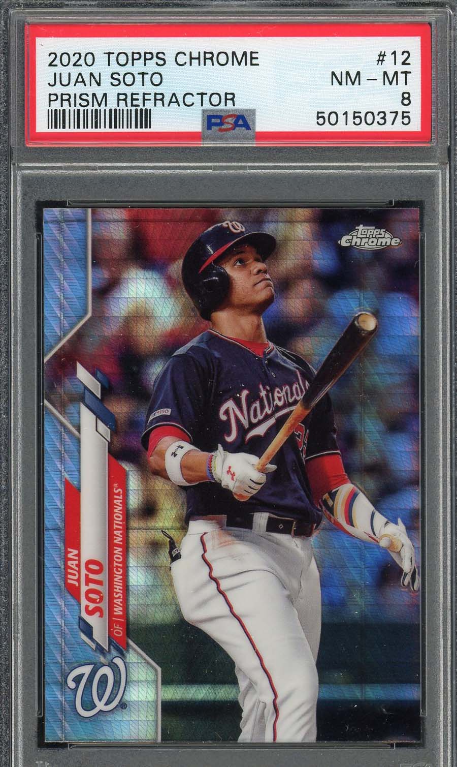 Juan Soto 2020 Topps Chrome Prism Refractor Baseball Card #12 Graded PSA 8
