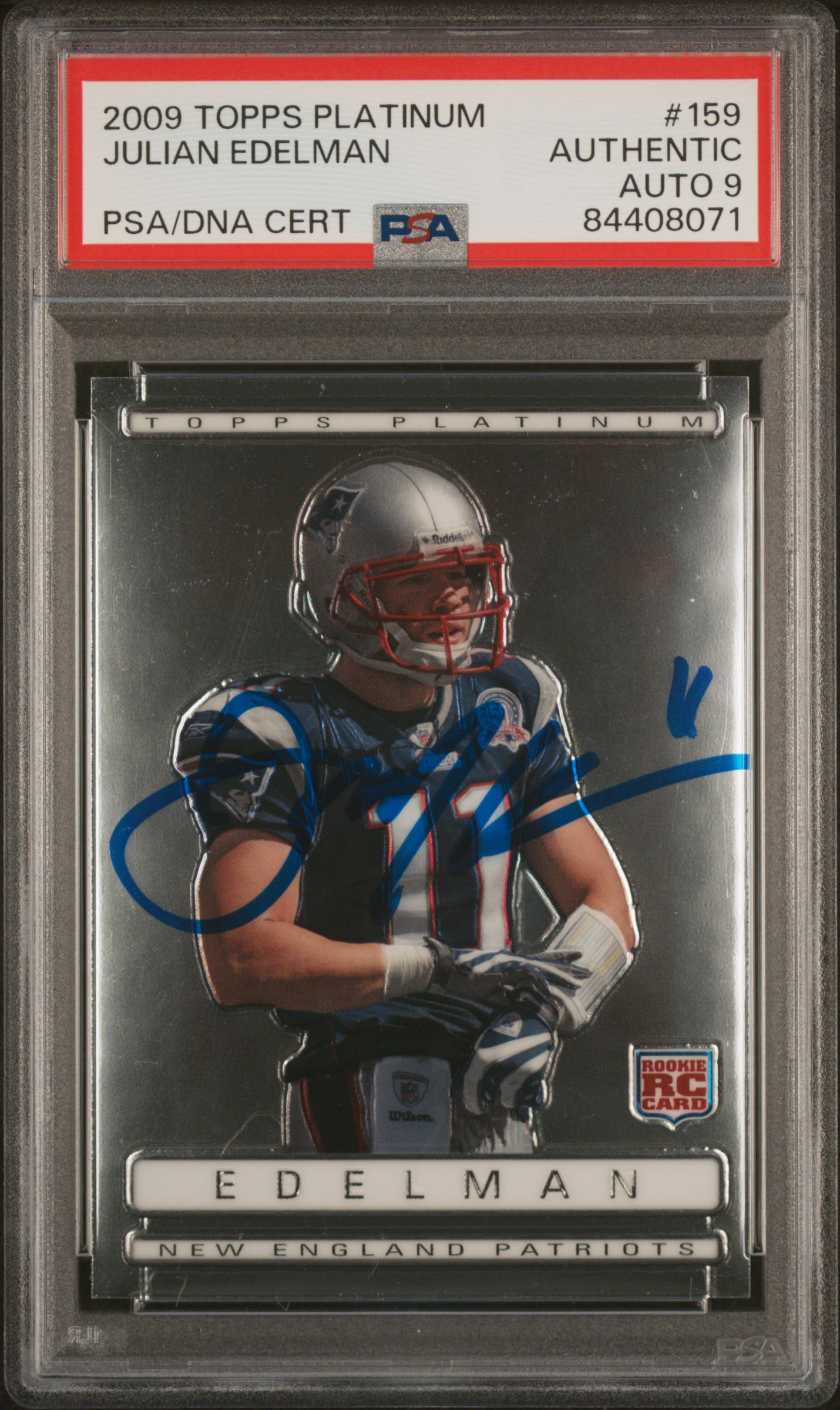 Julian Edelman 2009 Topps Platinum Signed Rookie Card #159 Auto Graded PSA 9