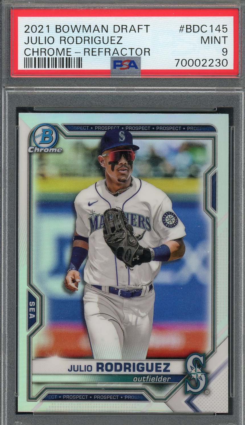 Julio Rodriguez 2021 Bowman Draft Chrome Refractor Rookie Card #BDC145 PSA 9