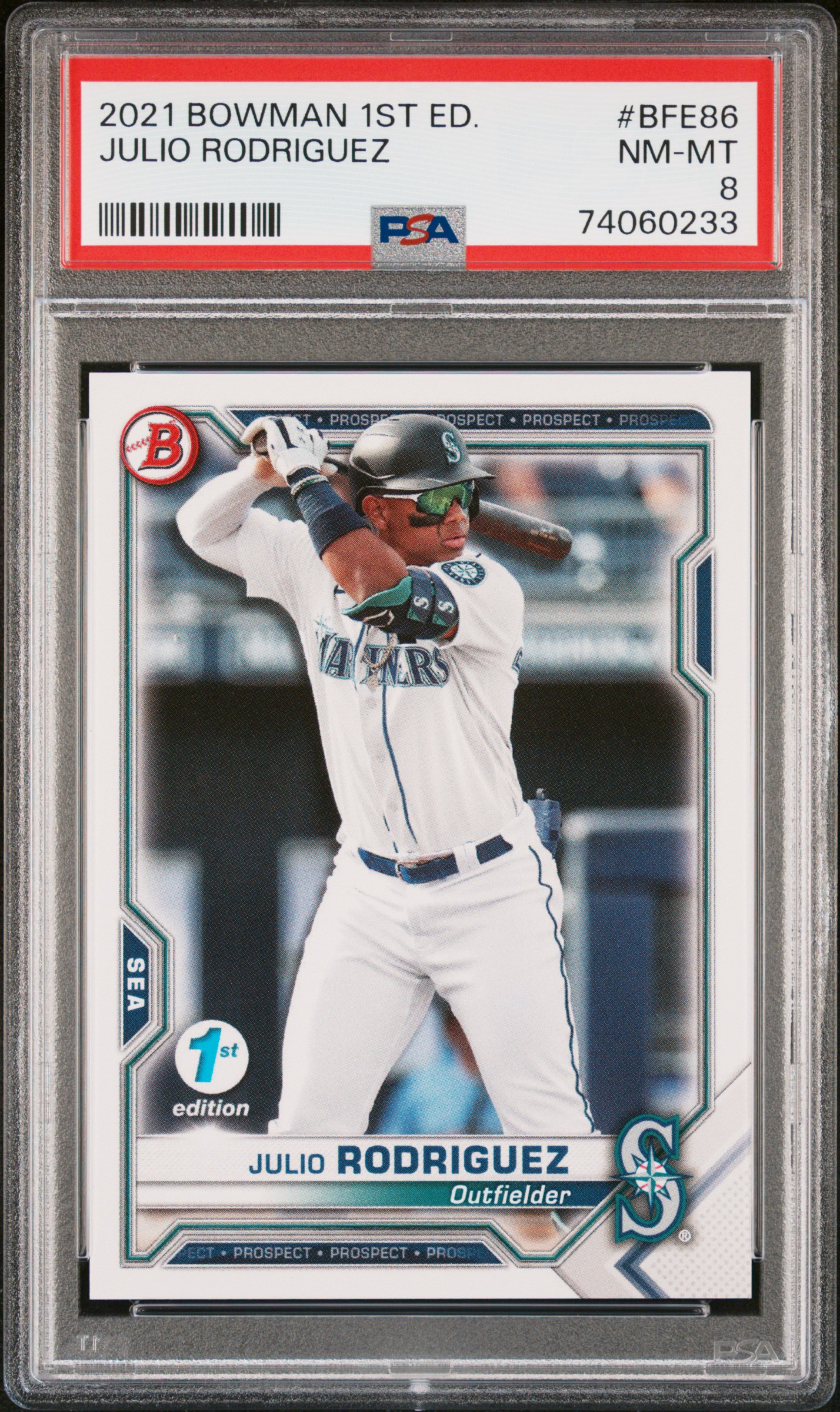 Julio Rodriguez 2021 Bowman 1st Edition Baseball Rookie Card #BFE86 Graded PSA 8