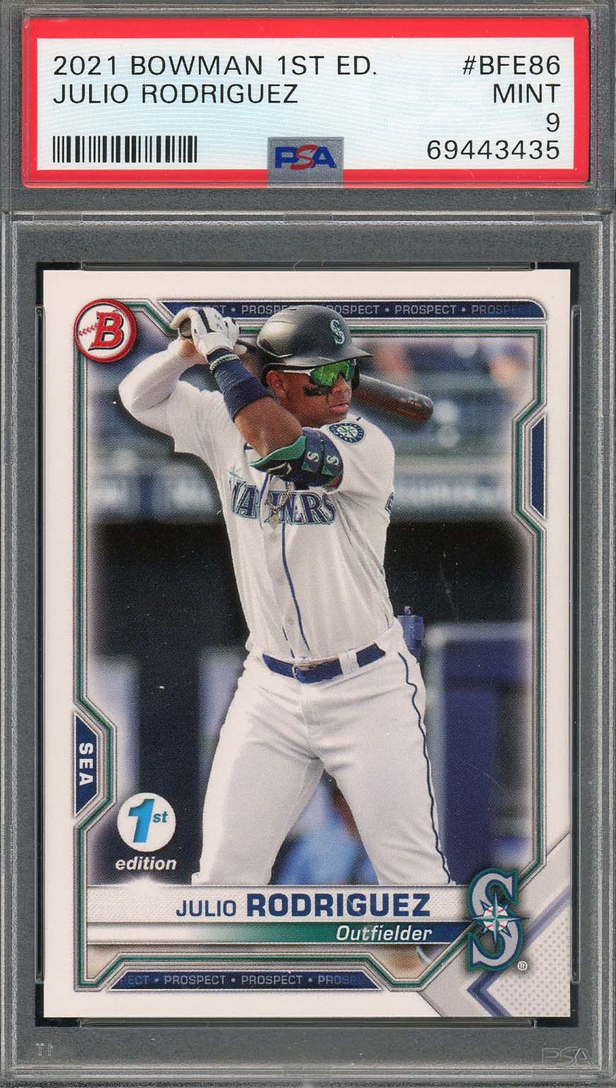 Julio Rodriguez 2021 Bowman 1st Edition Baseball Rookie Card #BFE86 Graded PSA 9 Julio Rodriguez 2021 Bowman 1st Edition Baseball Rookie Card #BFE86 Graded PSA 9