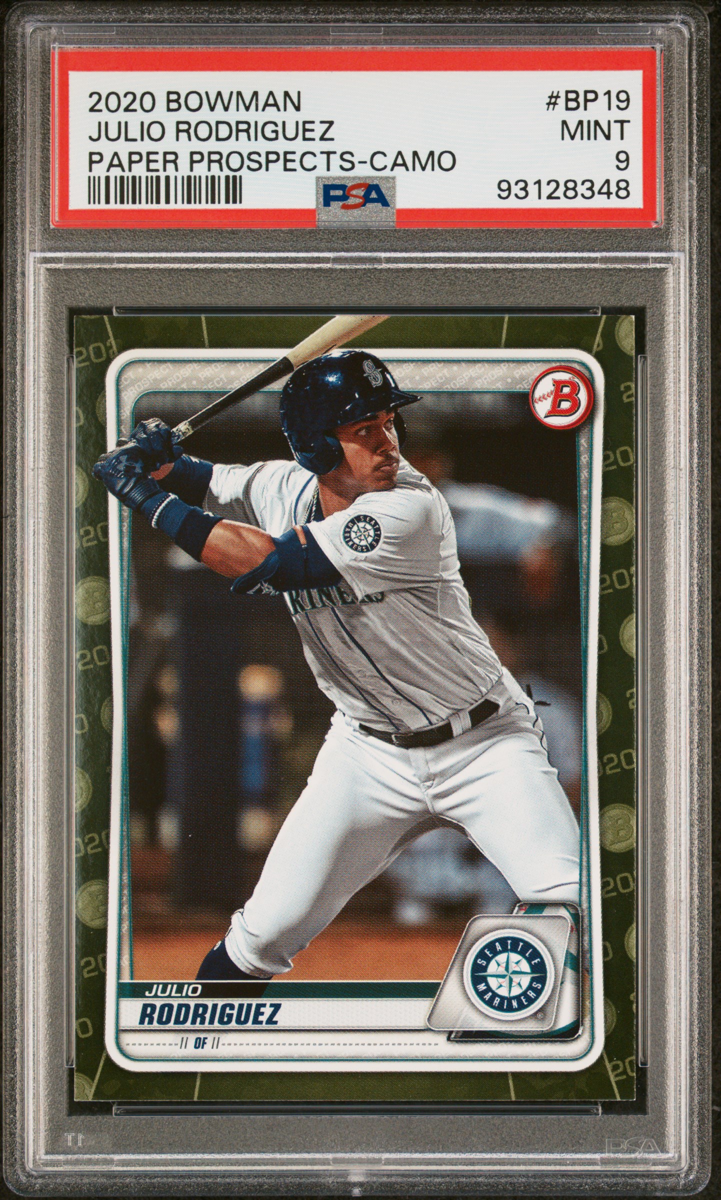 Julio Rodriguez 2020 Bowman Paper Prospects Camo Rookie Card #BP19 Graded PSA 9 Julio Rodriguez 2020 Bowman Paper Prospects Camo Rookie Card #BP19 Graded PSA 9