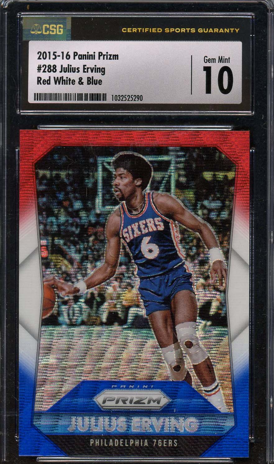Julius Erving 2015 Panini Red White Blue Prizm Card #288 Graded CSG 10