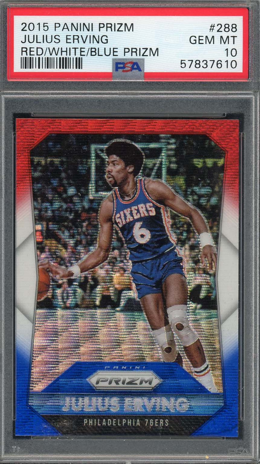 Julius Erving 2015 Panini Red White Blue Prizm Card #288 Graded PSA 10