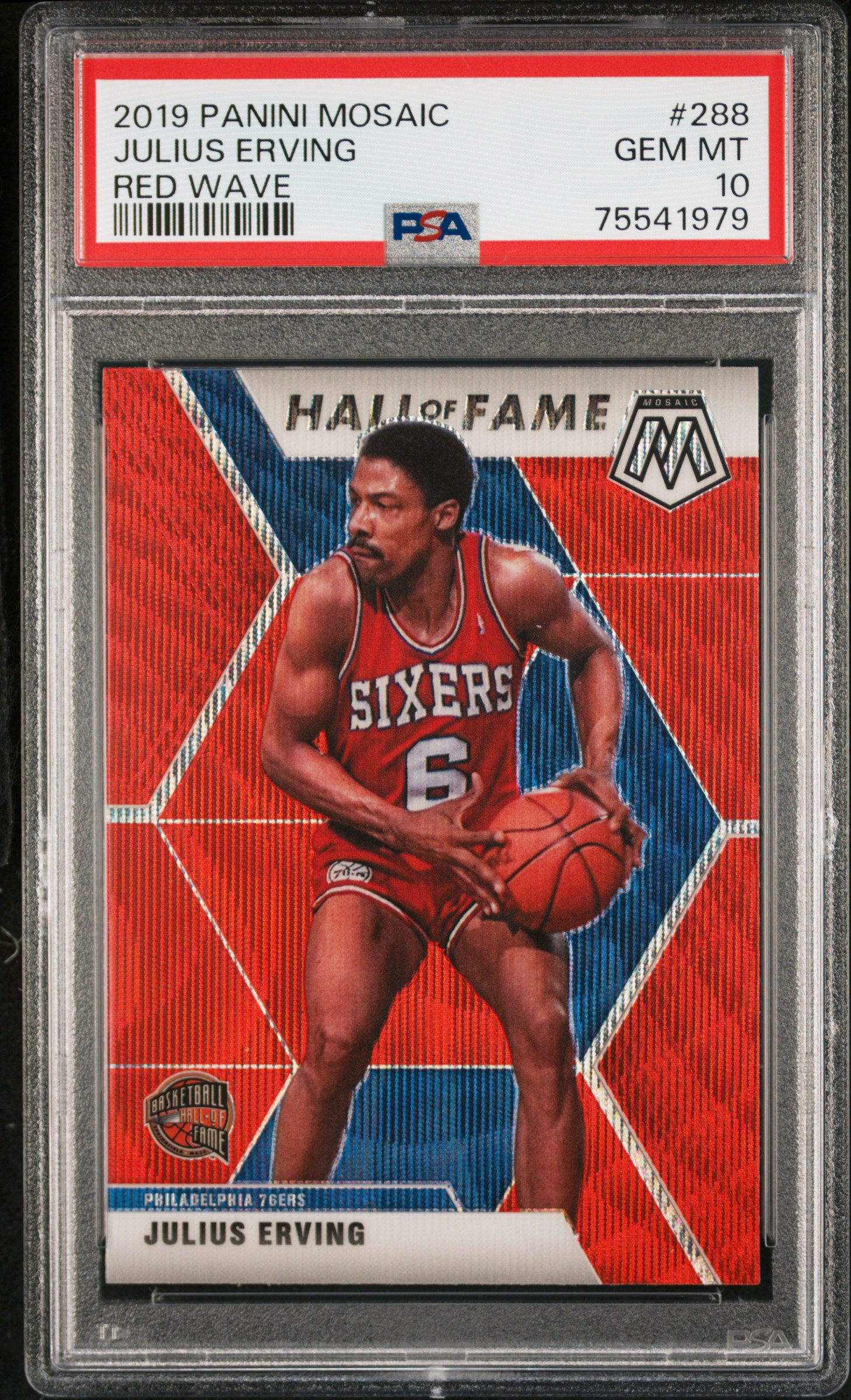 Julius Erving 2019 Panini Mosaic Red Wave Basketball Card #288 Graded PSA 10