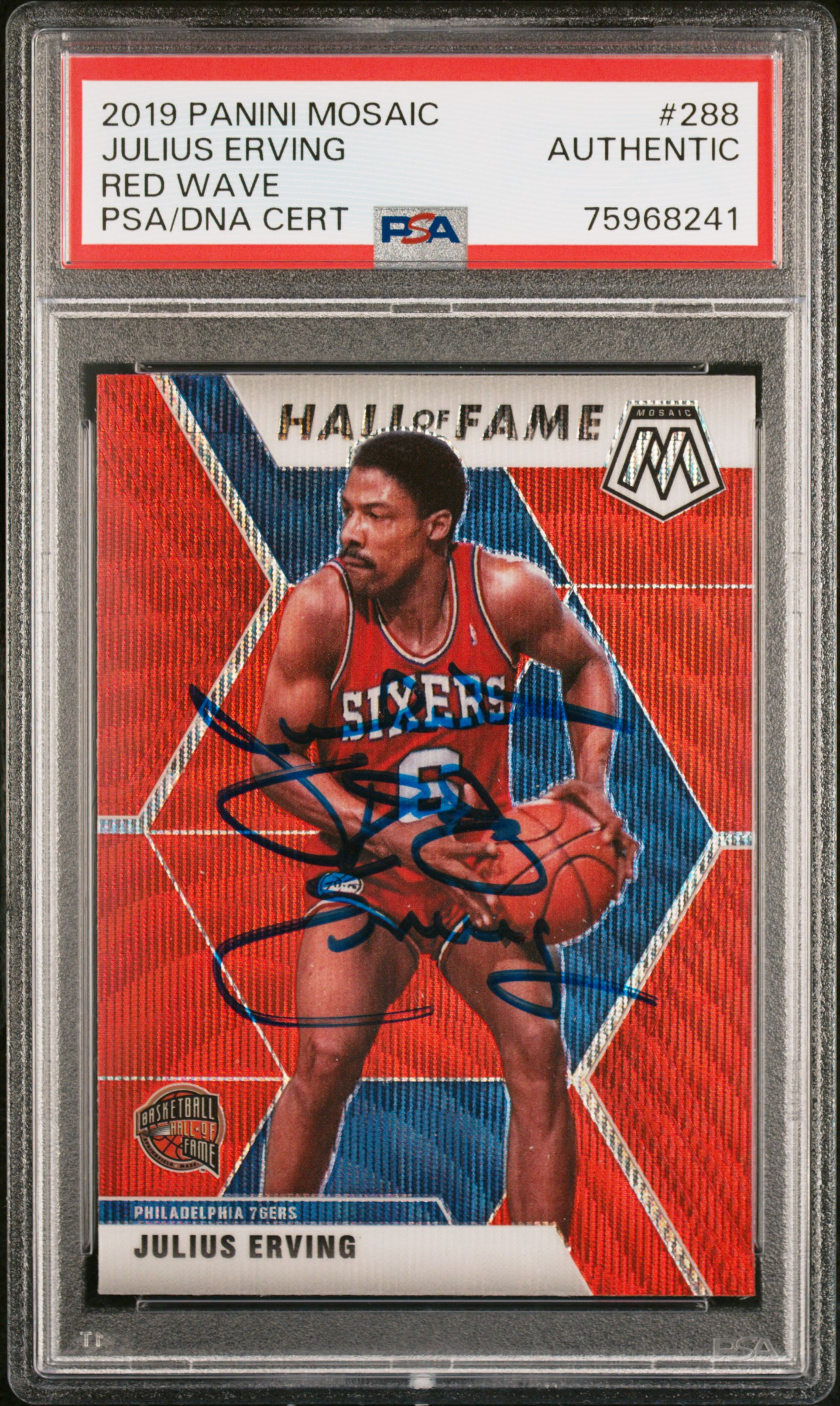 Julius Erving 2019 Panini Mosaic Red Wave Signed Card #288 Auto PSA 75968241