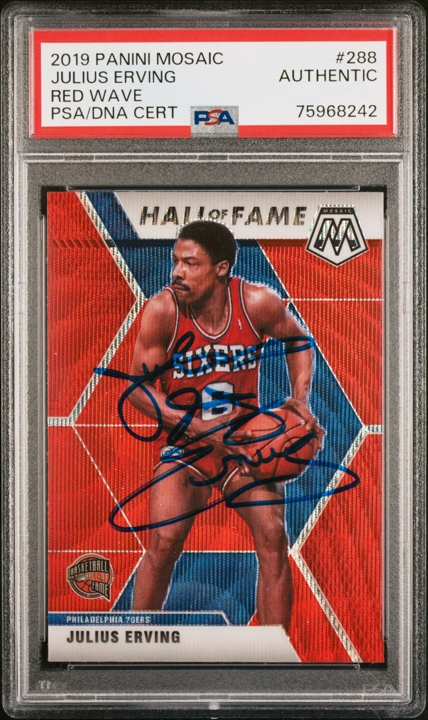 Julius Erving 2019 Panini Mosaic Red Wave Signed Card #288 Auto PSA 75968242