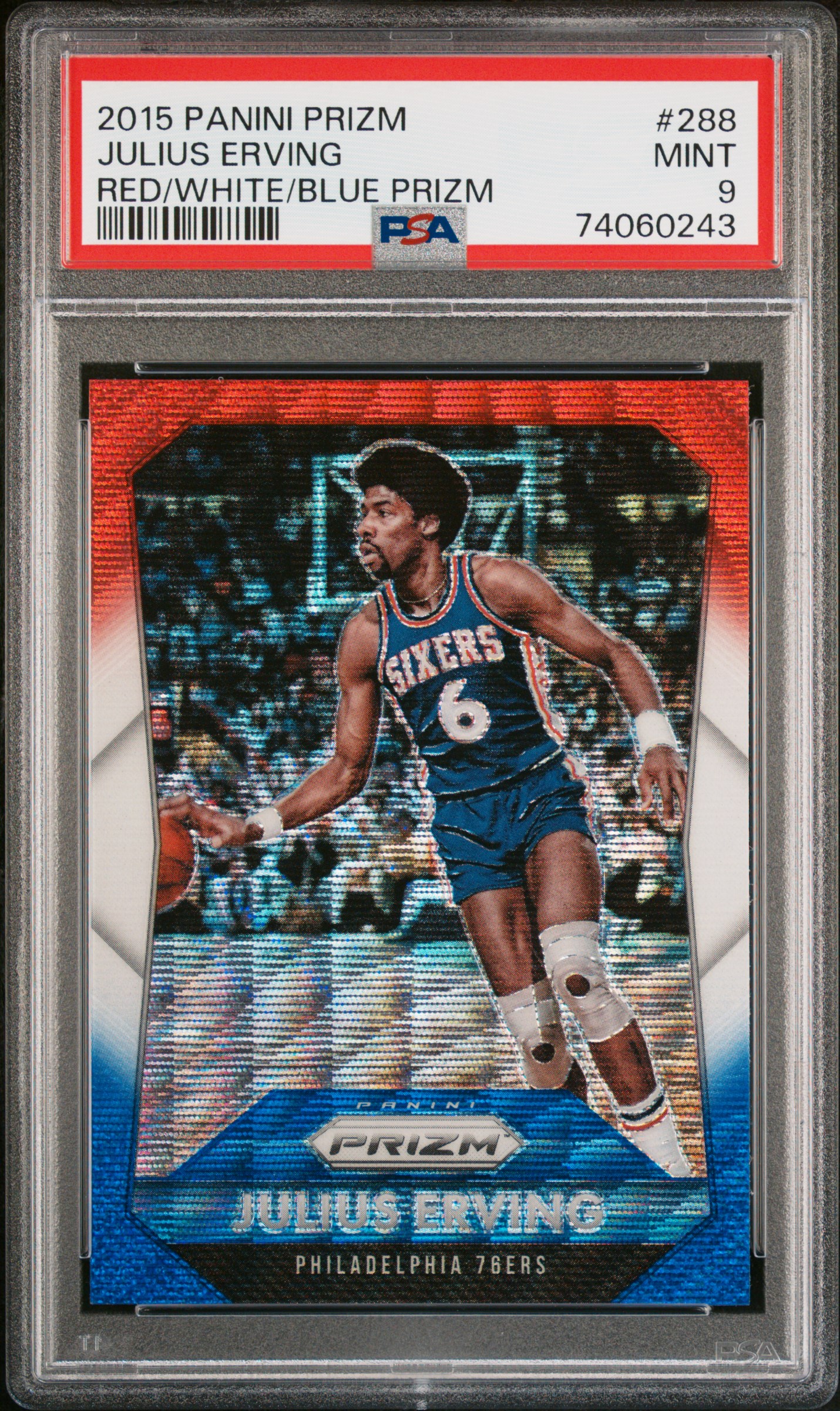 Julius Erving 2015 Panini Prizm Red White Blue Basketball Card #288 Graded PSA 9