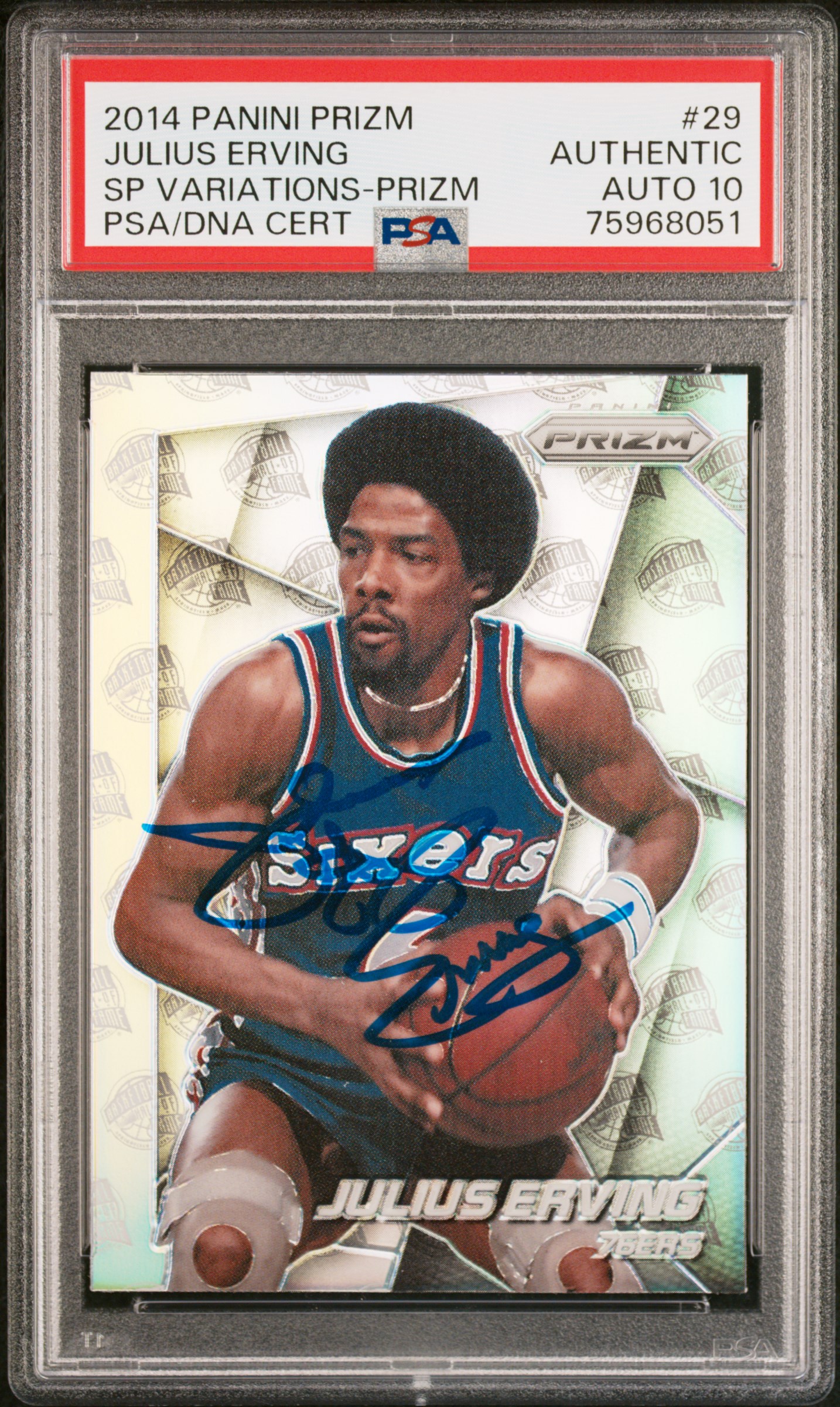 Julius Erving 2014 Panini Silver Prizm SP Signed Card #29 Auto Graded PSA 10