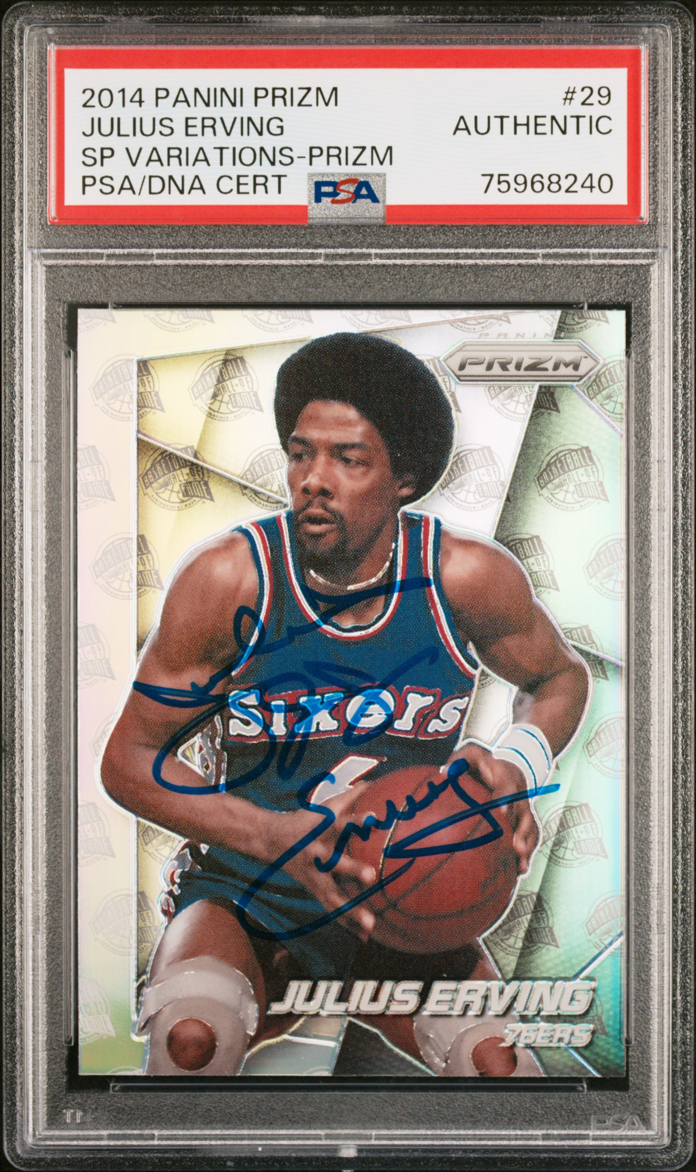 Julius Erving 2014 Panini Silver Prizm SP Signed Card #29 Auto PSA 75968240