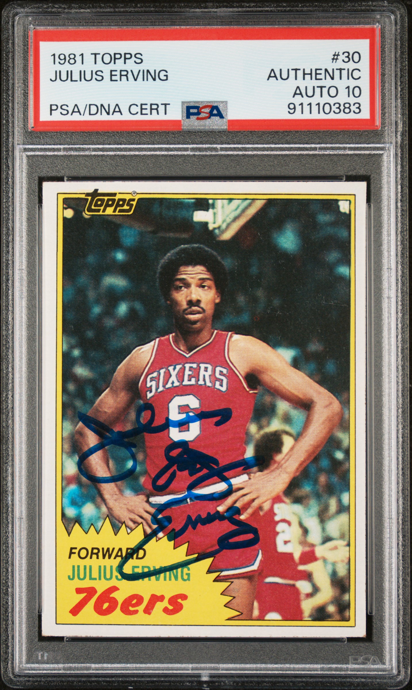 Julius Erving 1981 Topps Signed Basketball Card #30 Auto Graded PSA 10 91110383