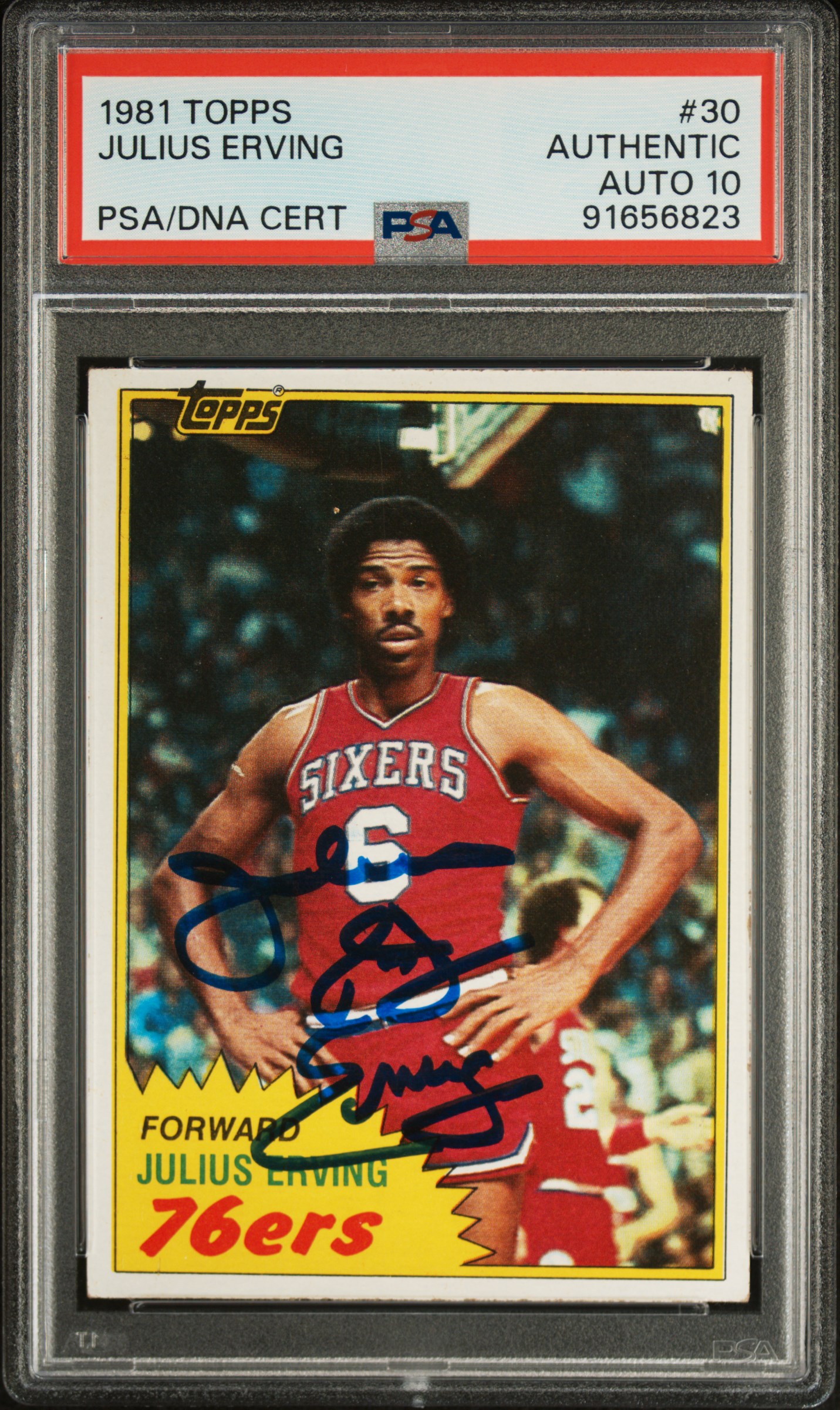 Julius Erving 1981 Topps Signed Basketball Card #30 Auto Graded PSA 10 91656823