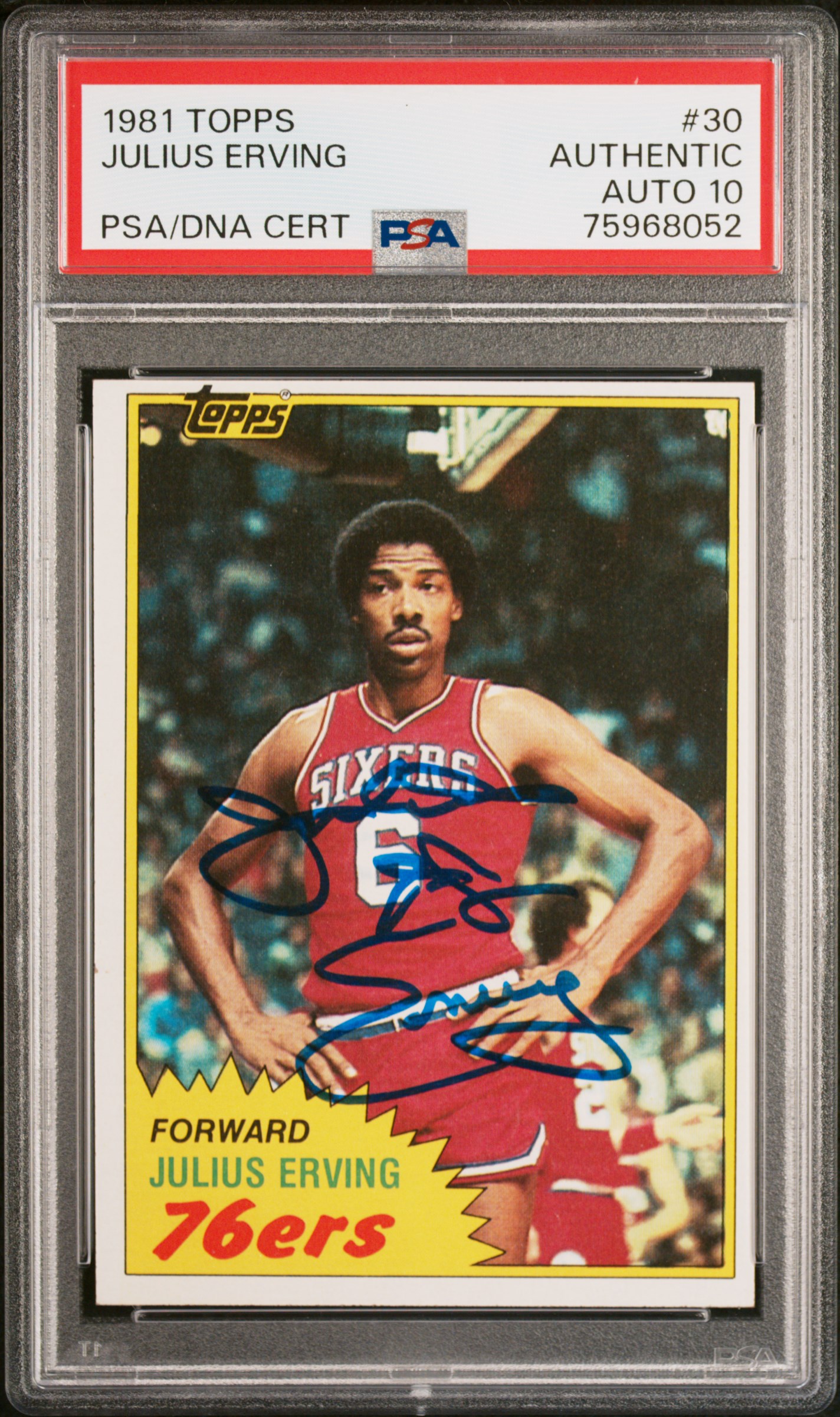 Julius Erving 1981 Topps Signed Basketball Card #30 Auto Graded PSA 10 75968052