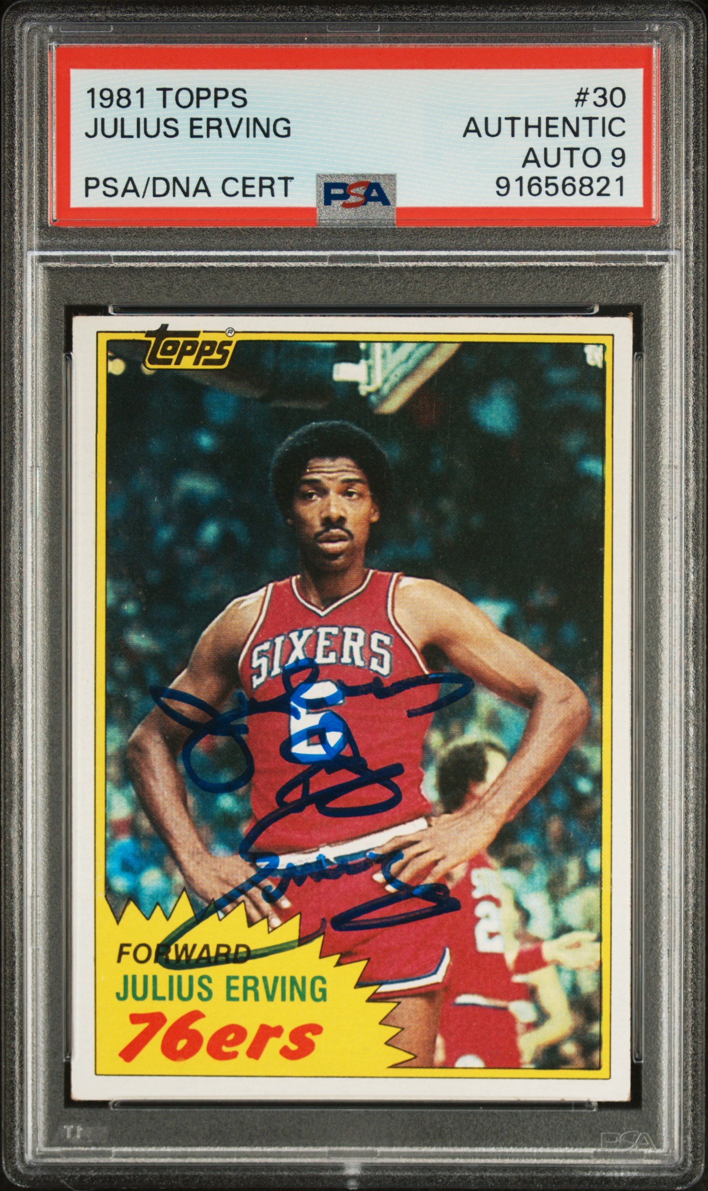 Julius Erving 1981 Topps Signed Basketball Card #30 Auto Graded PSA 9 91656821