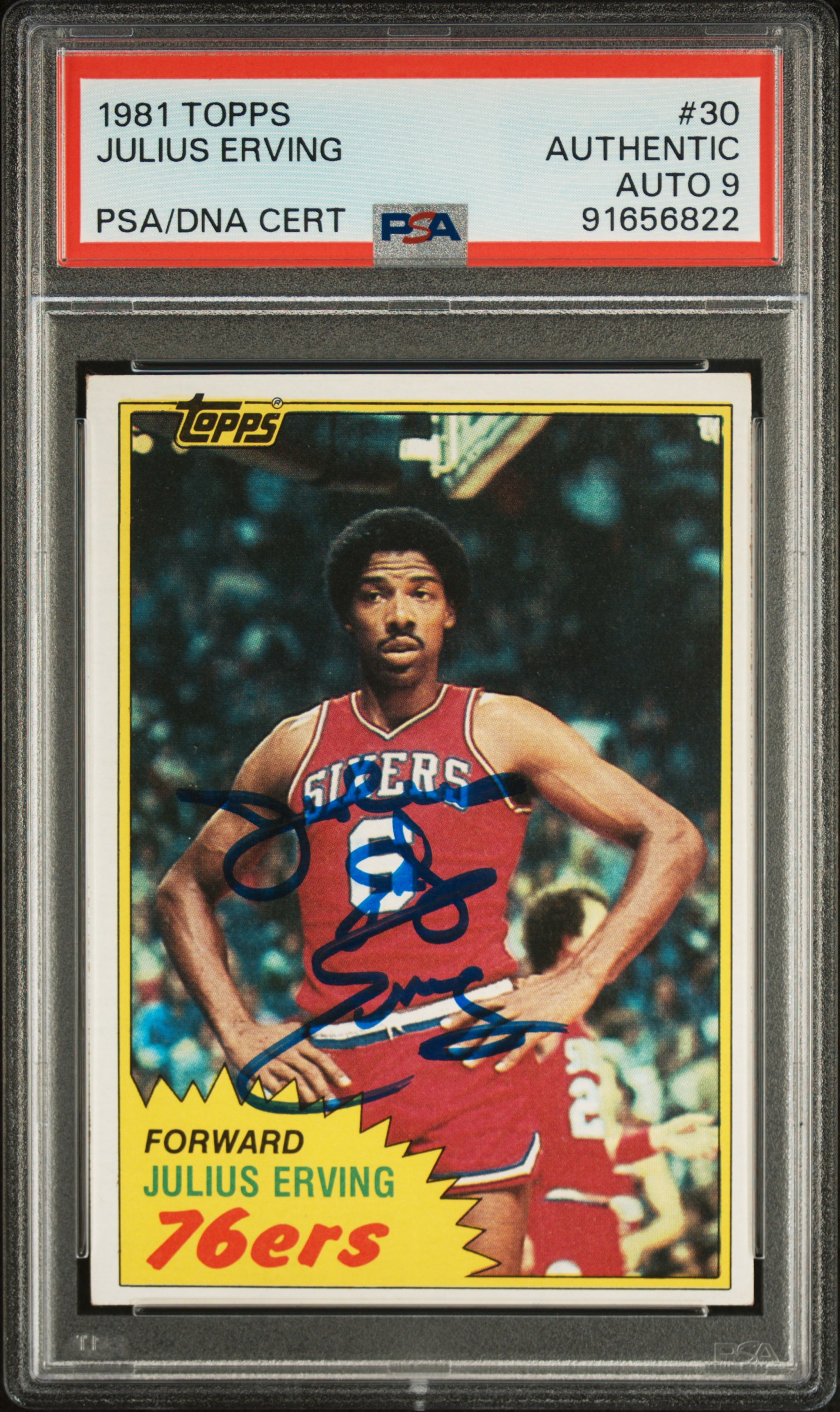 Julius Erving 1981 Topps Signed Basketball Card #30 Auto Graded PSA 9 91656822