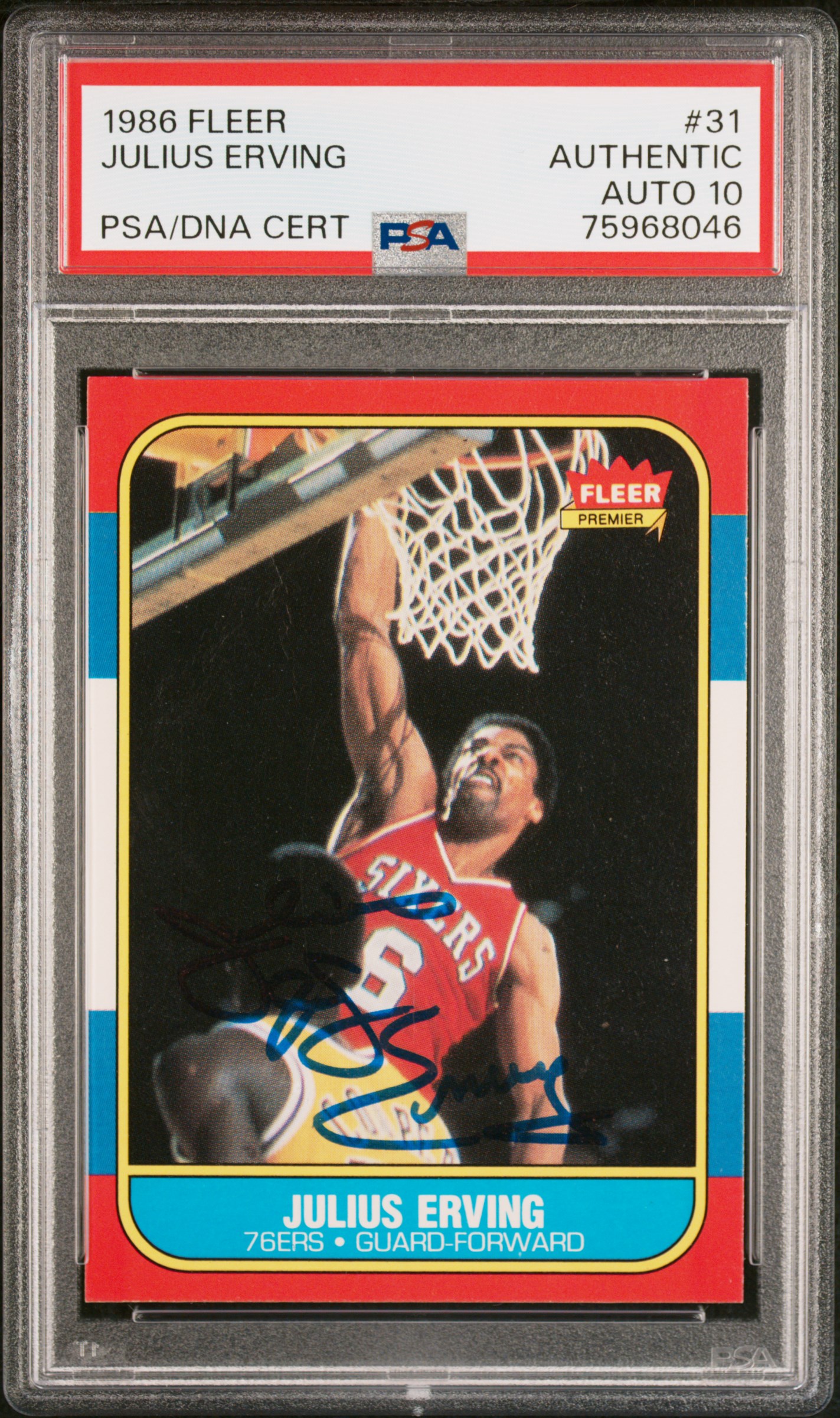 Julius Erving 1986 Fleer Signed Basketball Card #31 Auto Graded PSA 10 75968046