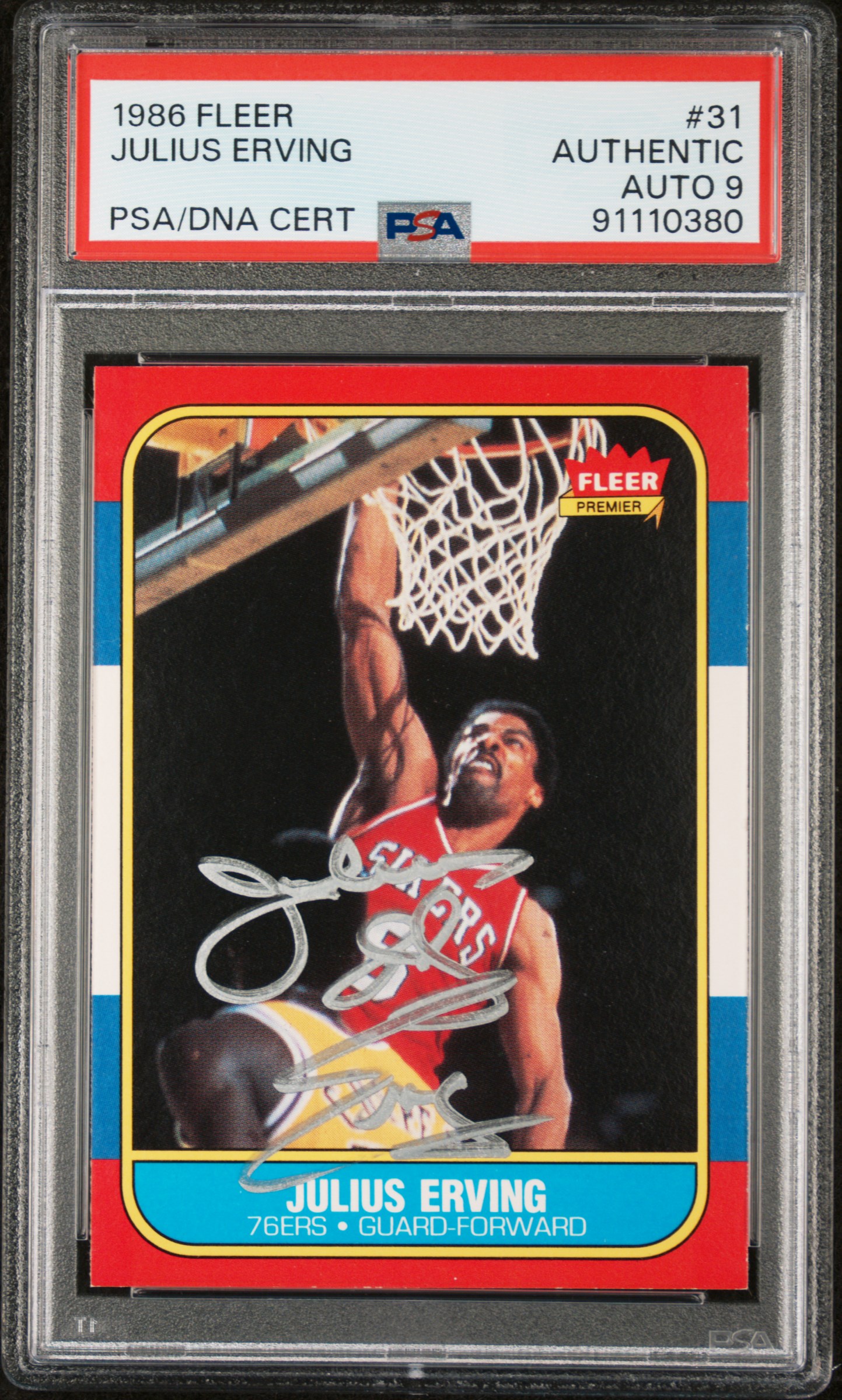 Julius Erving 1986 Fleer Signed Basketball Card #31 Auto Graded PSA 9 91110380