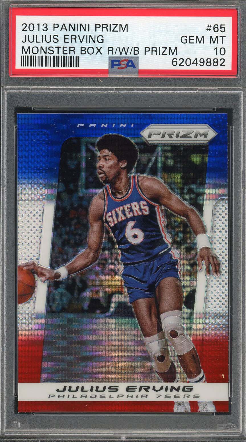 Julius Erving 2013 Panini Prizm Red White Blue Basketball Card #65 Graded PSA 10